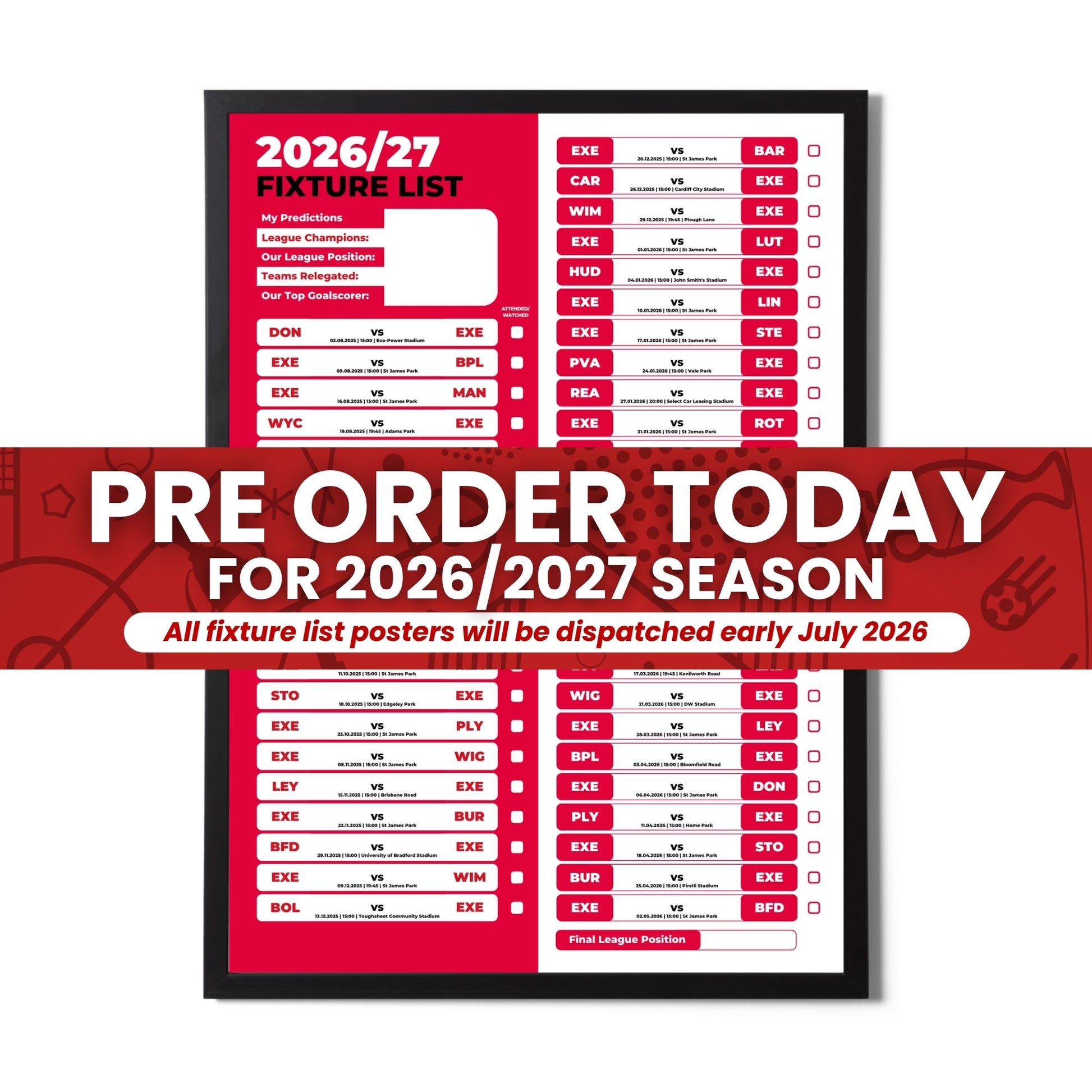 Pre-Order League 2 Clubs - 2026/27 Fixture Poster