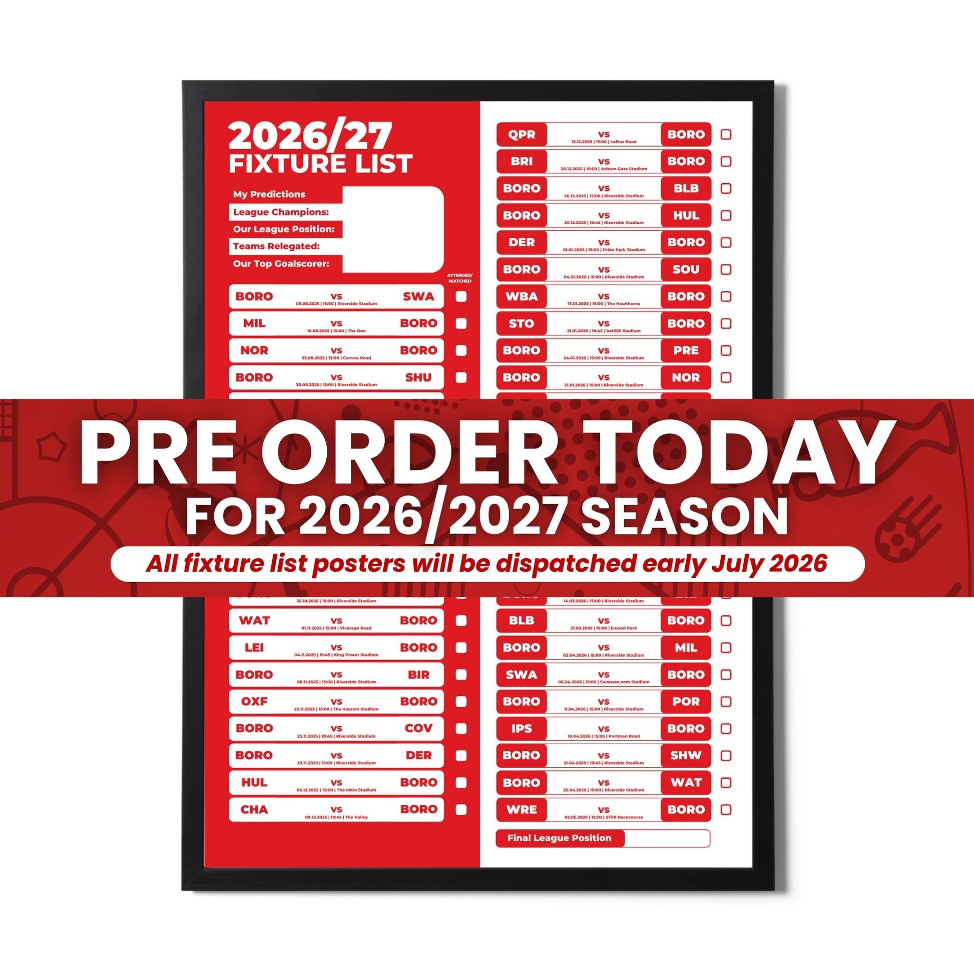 Pre Order Championship Clubs - 2026/27 Fixture Poster