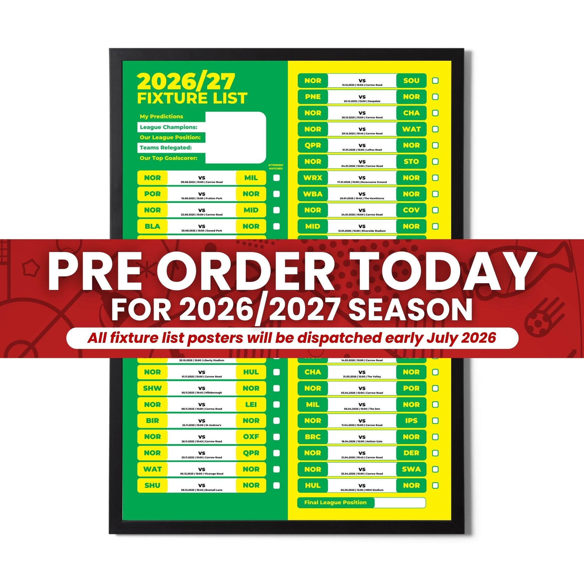 Pre Order Championship Clubs - 2026/27 Fixture Poster
