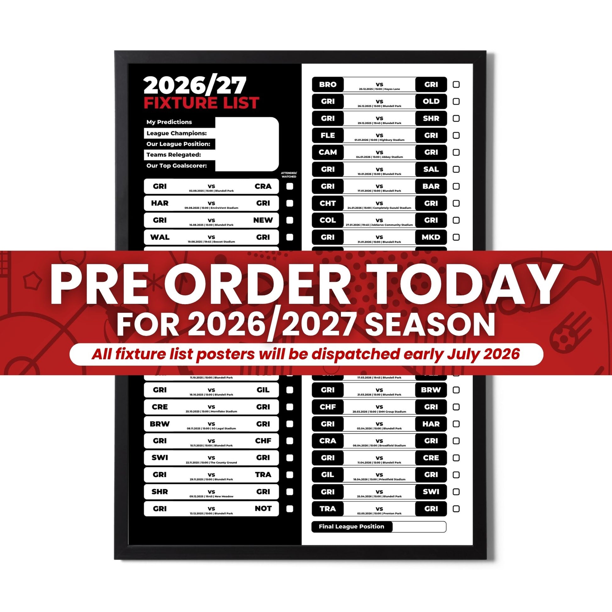 Pre-Order League 2 Clubs - 2026/27 Fixture Poster