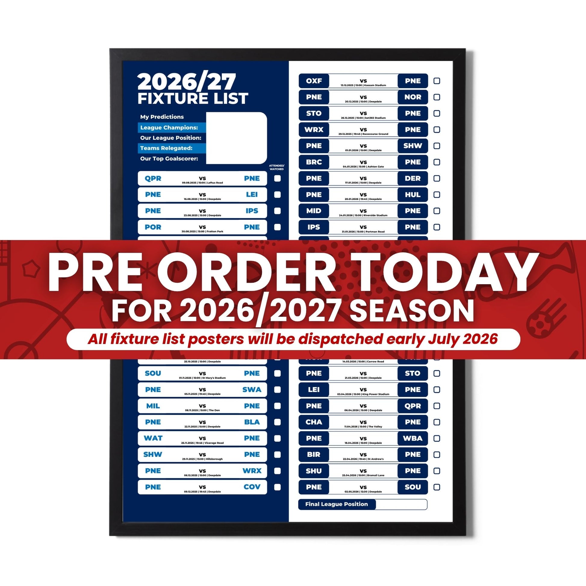 Pre Order Championship Clubs - 2026/27 Fixture Poster