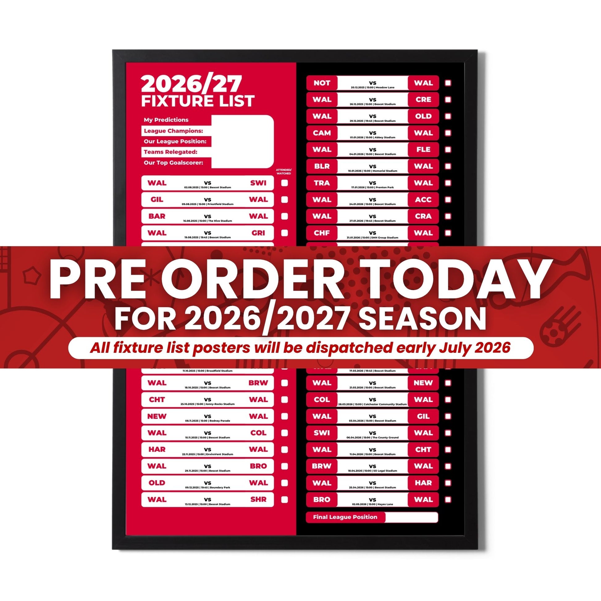 Pre-Order League 2 Clubs - 2026/27 Fixture Poster