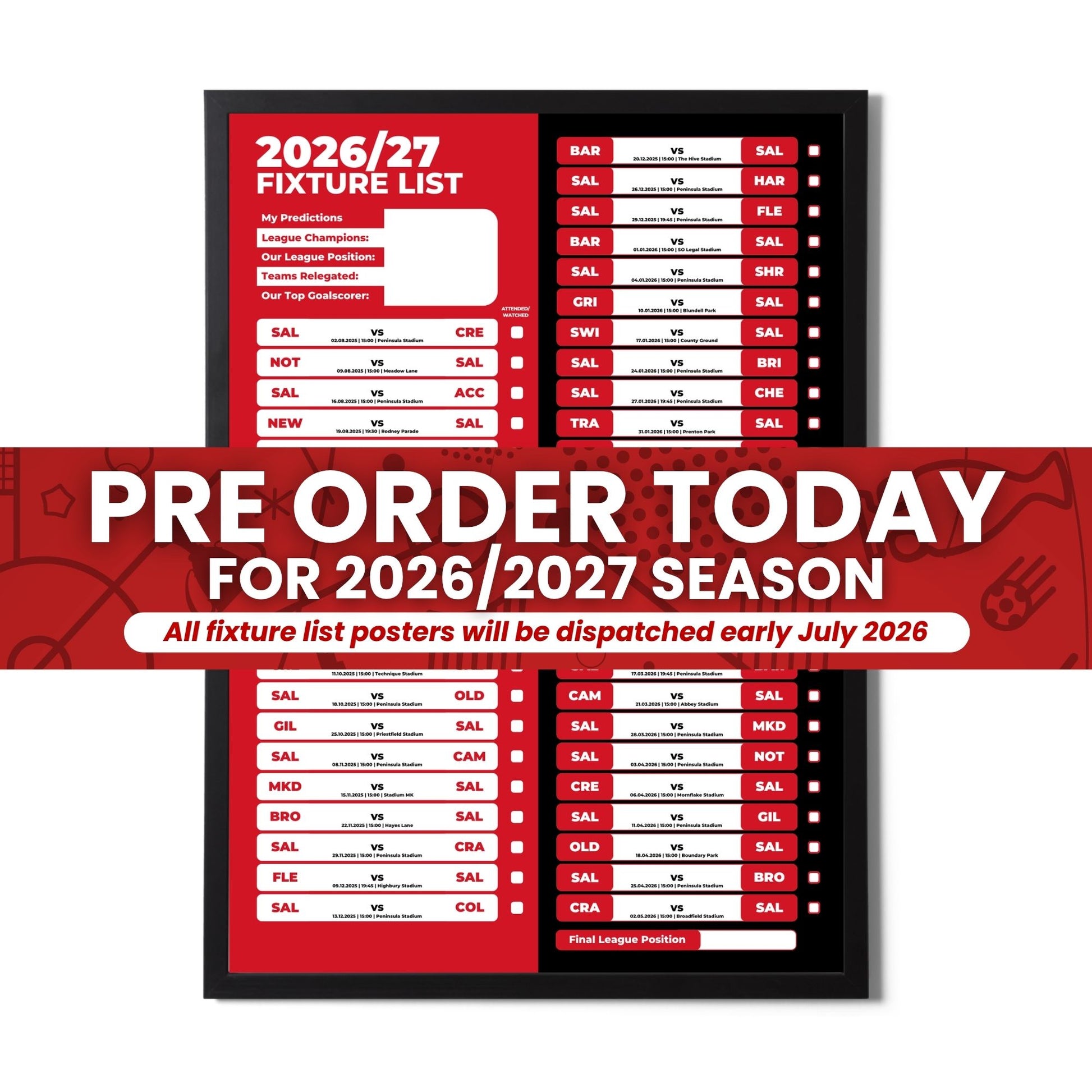 Pre-Order League 2 Clubs - 2026/27 Fixture Poster