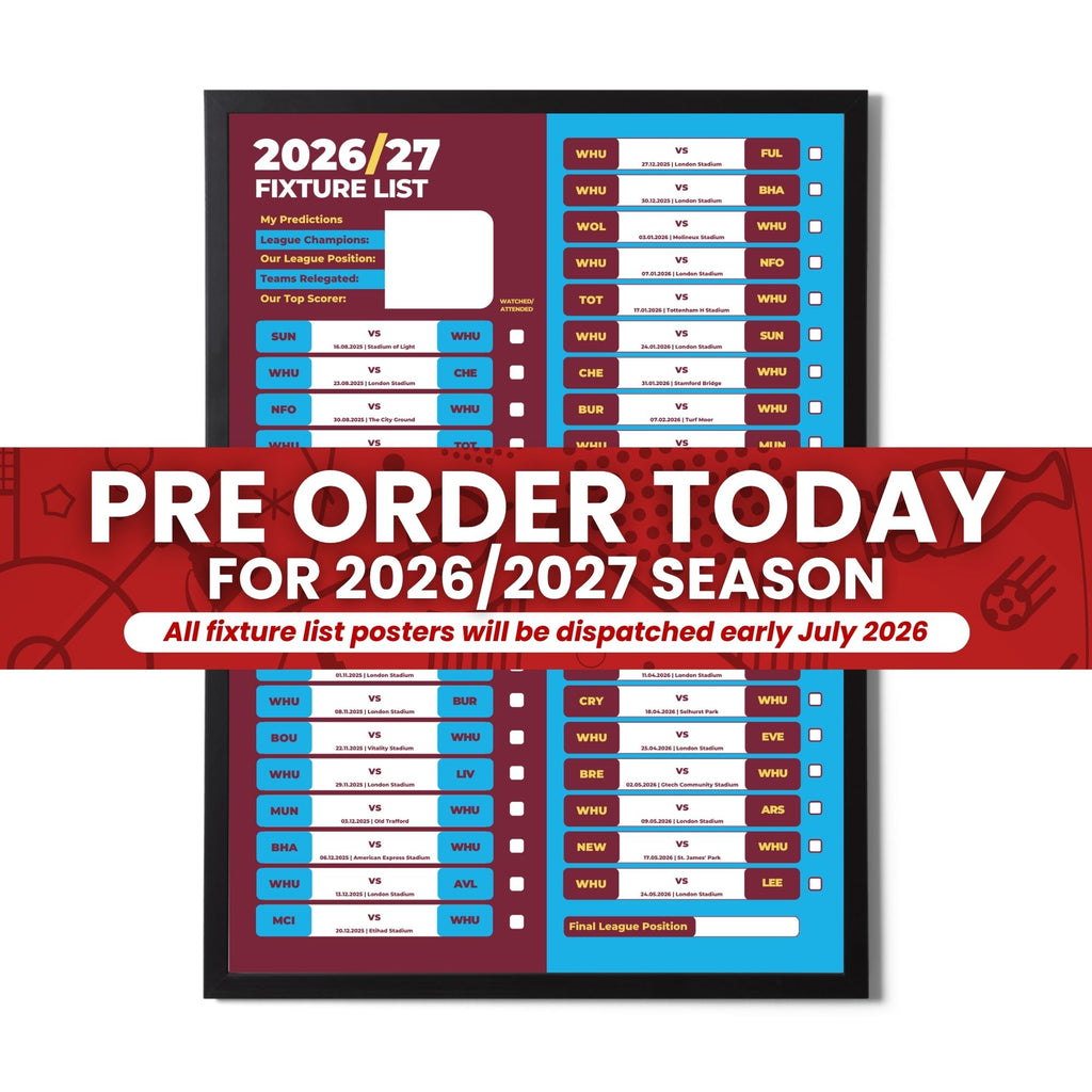 Pre Order Premier League Clubs - 2026/27 Fixture Poster