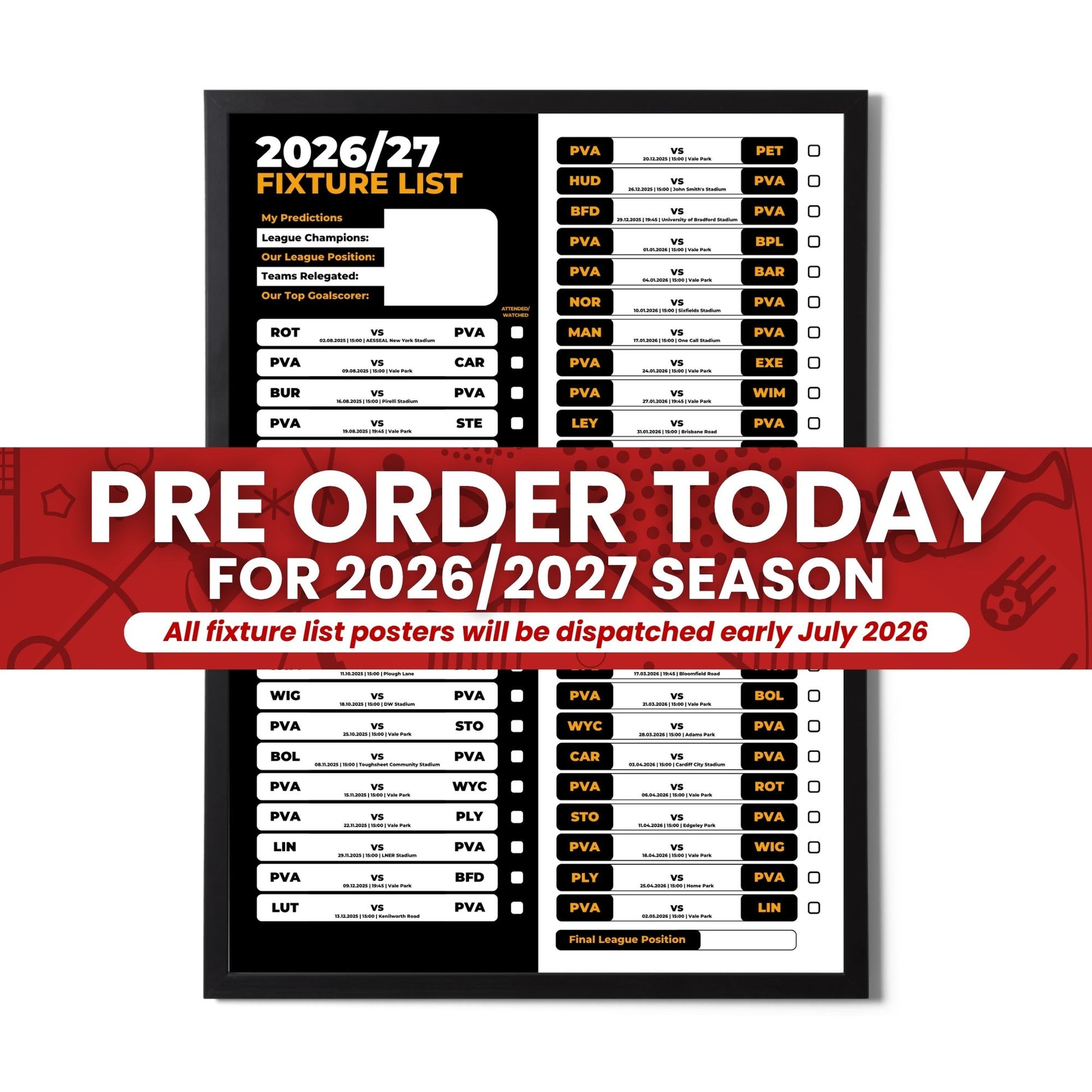 Pre-Order League 2 Clubs - 2026/27 Fixture Poster