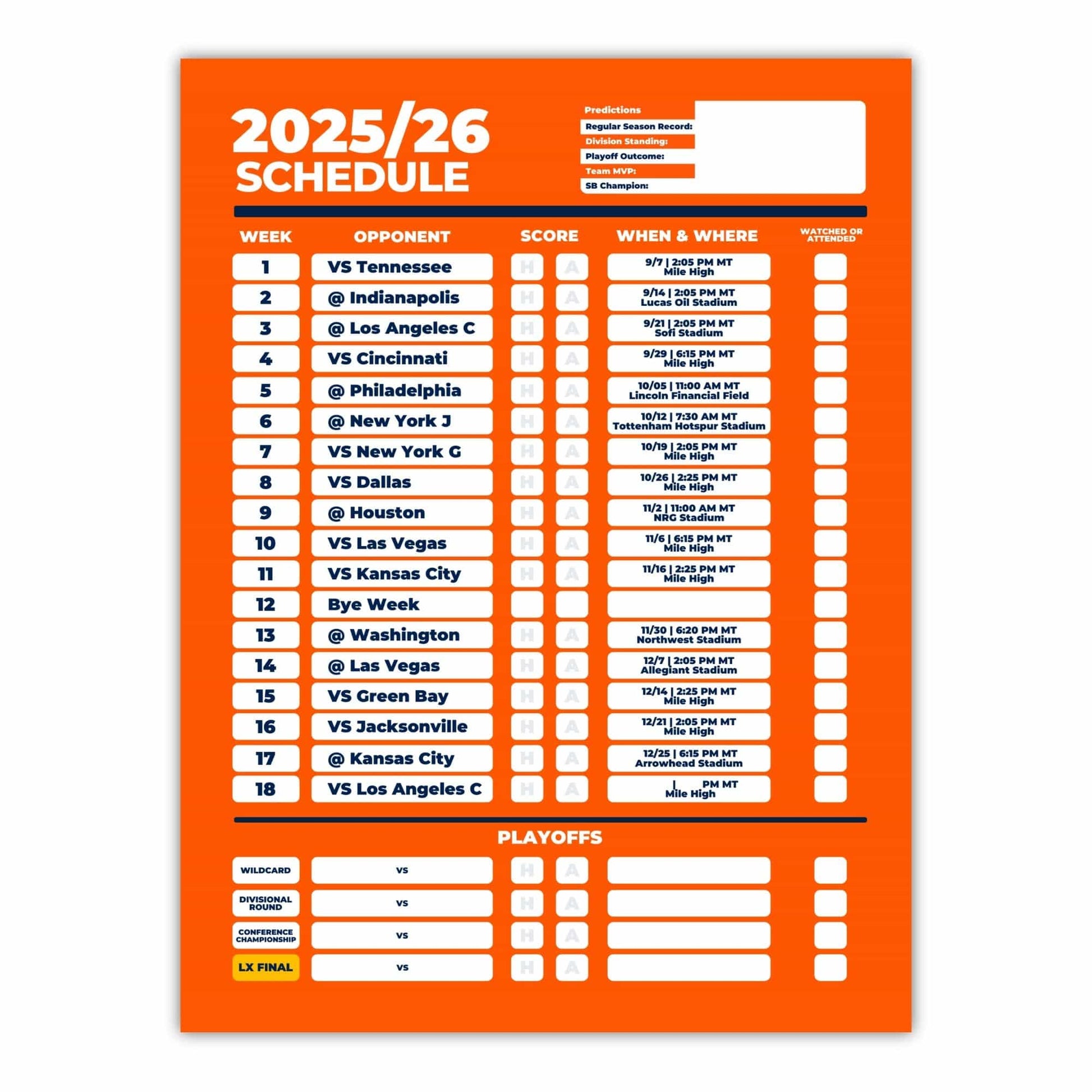 American Football Schedule Posters For 2025/26 Season