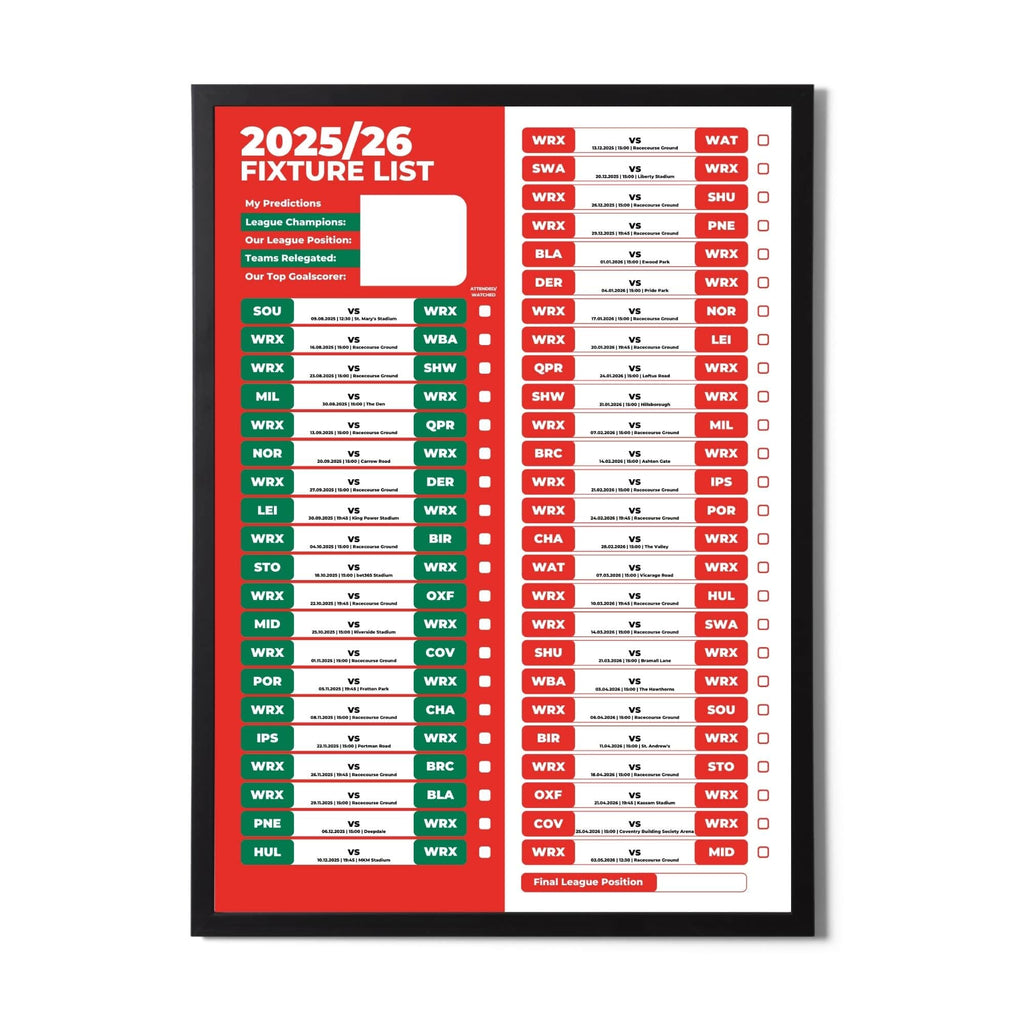 Championship Clubs - 2025/26 Football Fixture Poster - A3 Size (29.7x42cm)