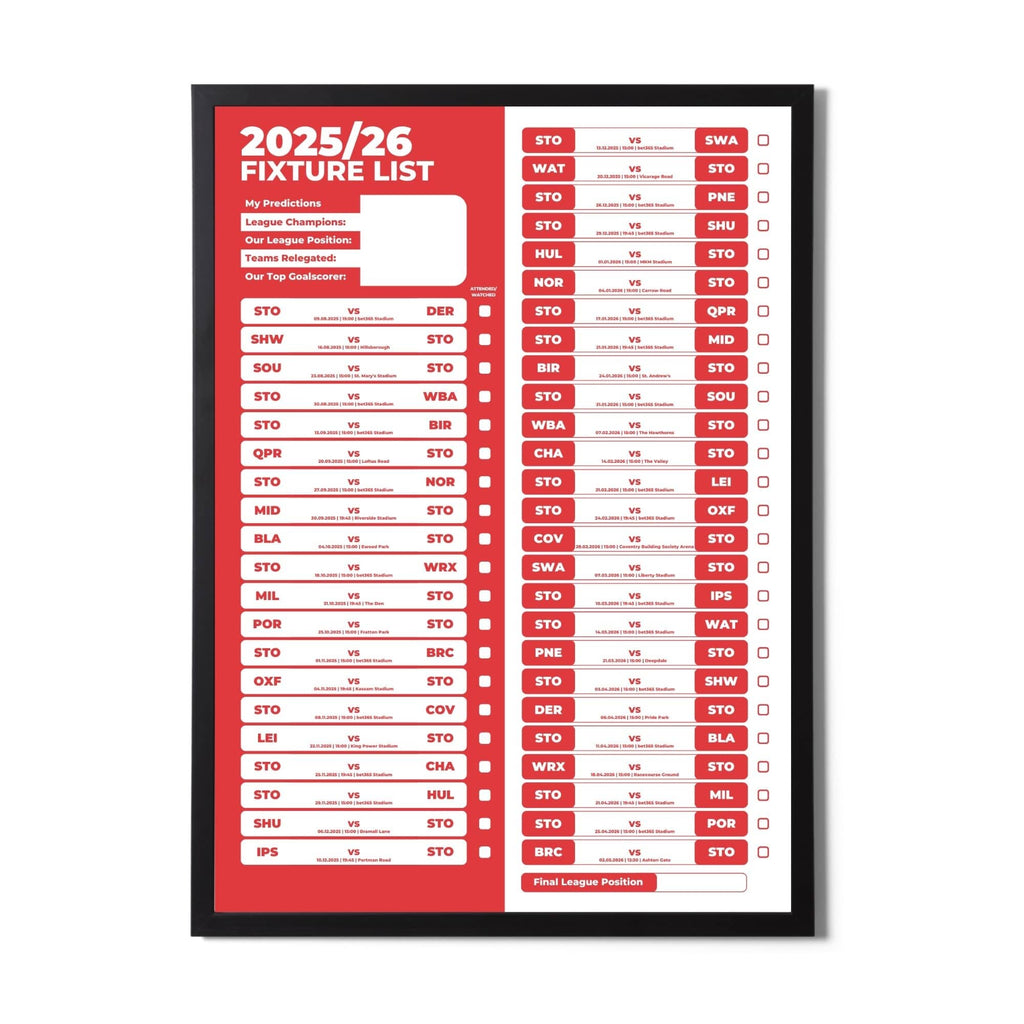 Championship Clubs - 2025/26 Football Fixture Poster - A3 Size (29.7x42cm)