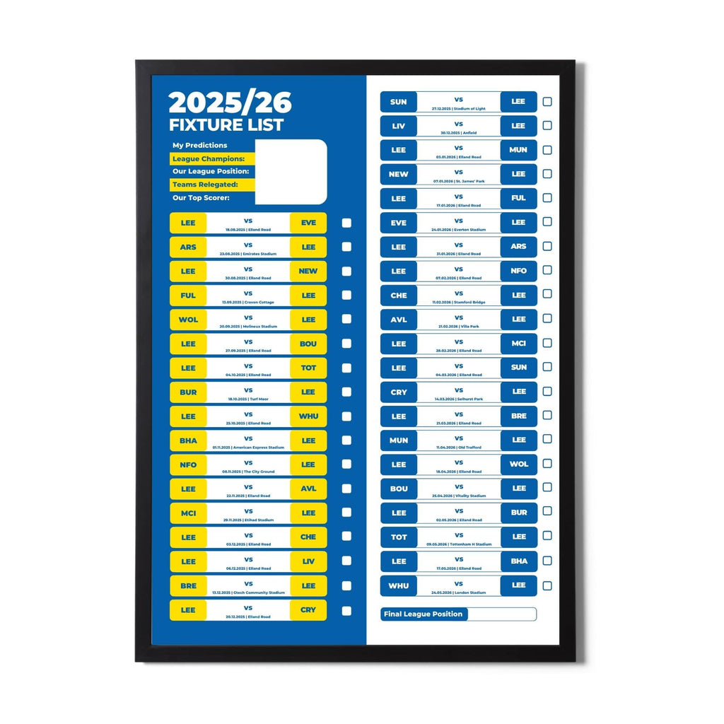 Premier League Clubs - 2025/26 Football Fixture Poster - A3 Size (29.7x42cm)