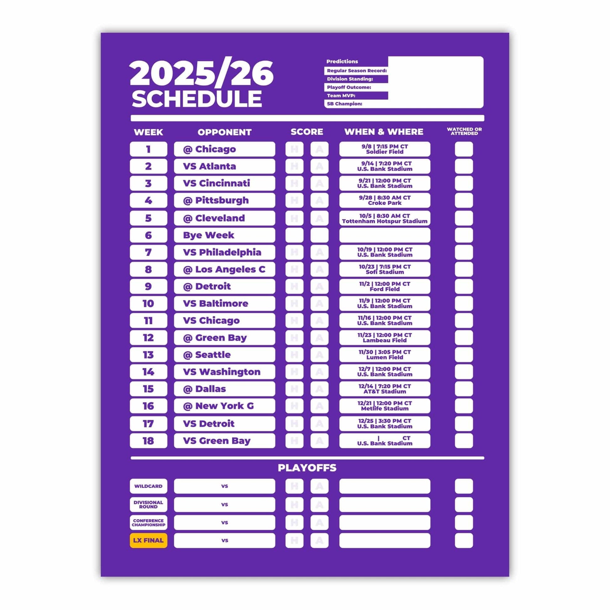 American Football Schedule Posters For 2025/26 Season