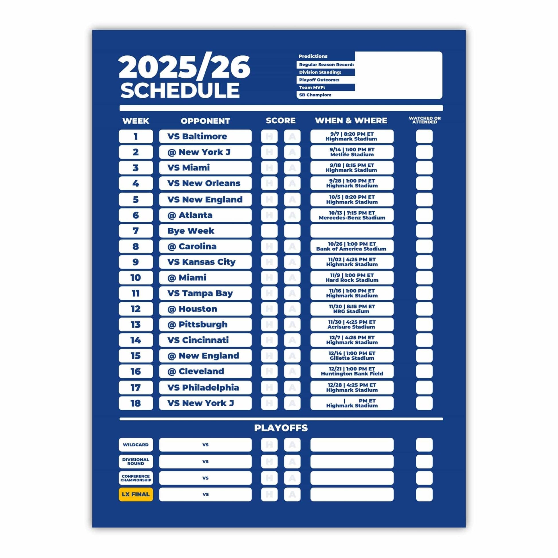 American Football Schedule Posters For 2025/26 Season
