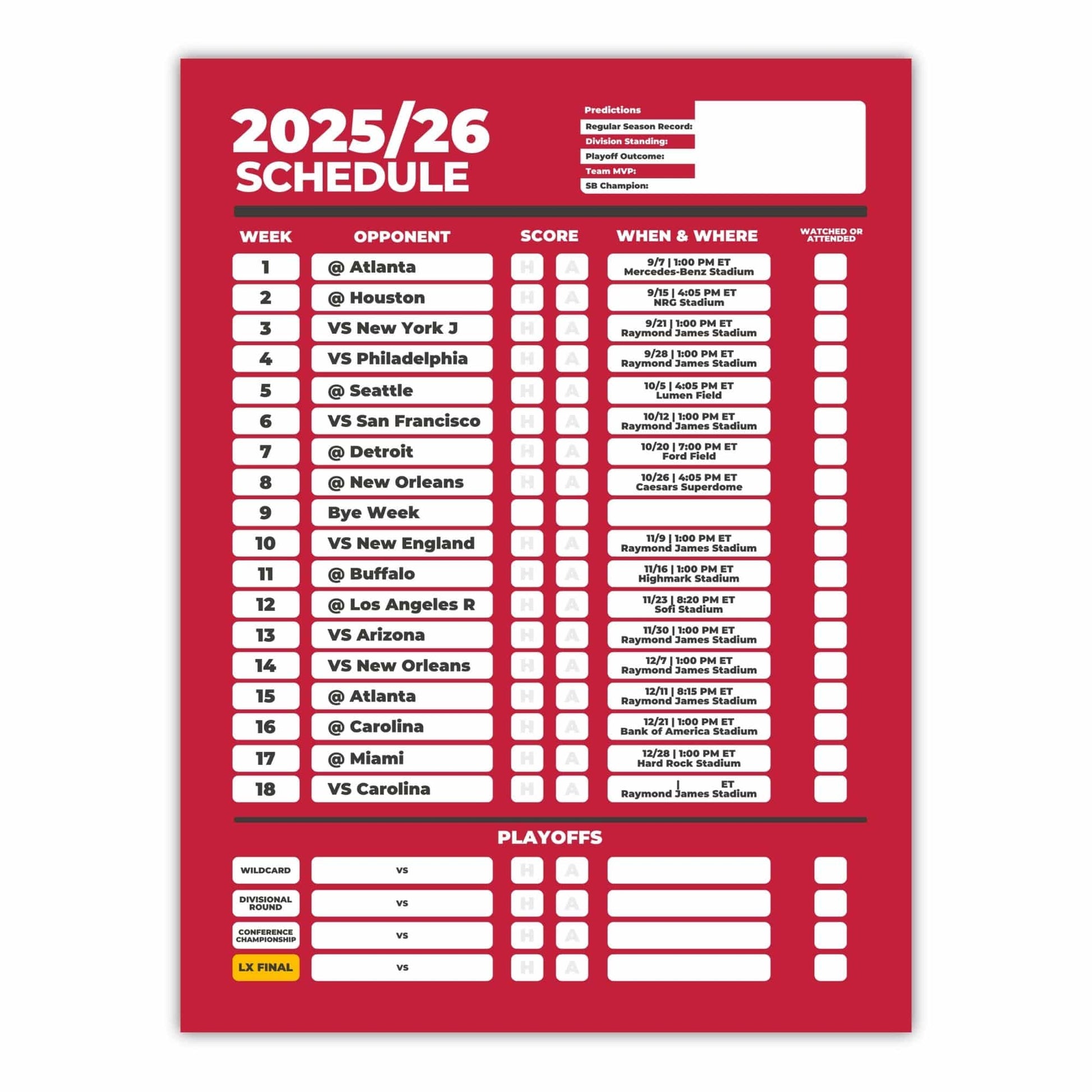American Football Schedule Posters For 2025/26 Season