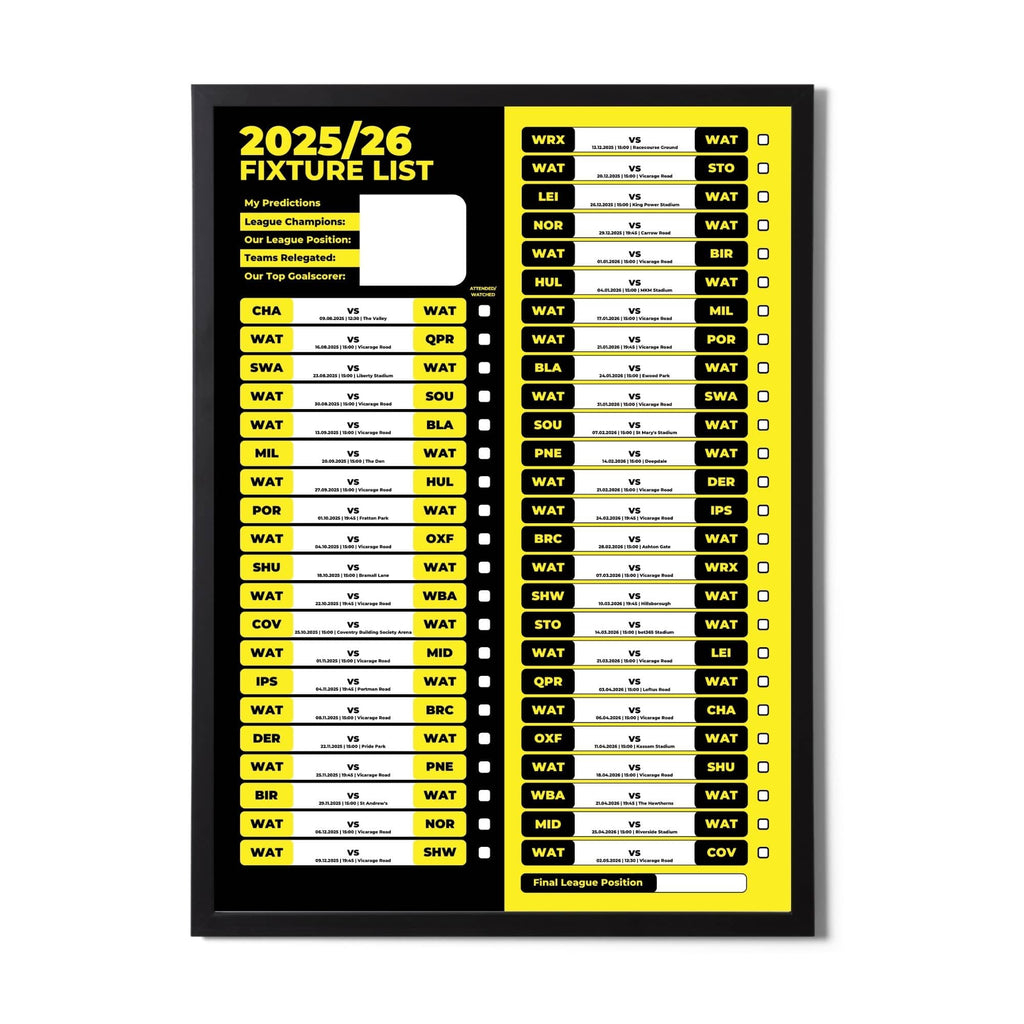 Championship Clubs - 2025/26 Football Fixture Poster - A3 Size (29.7x42cm)