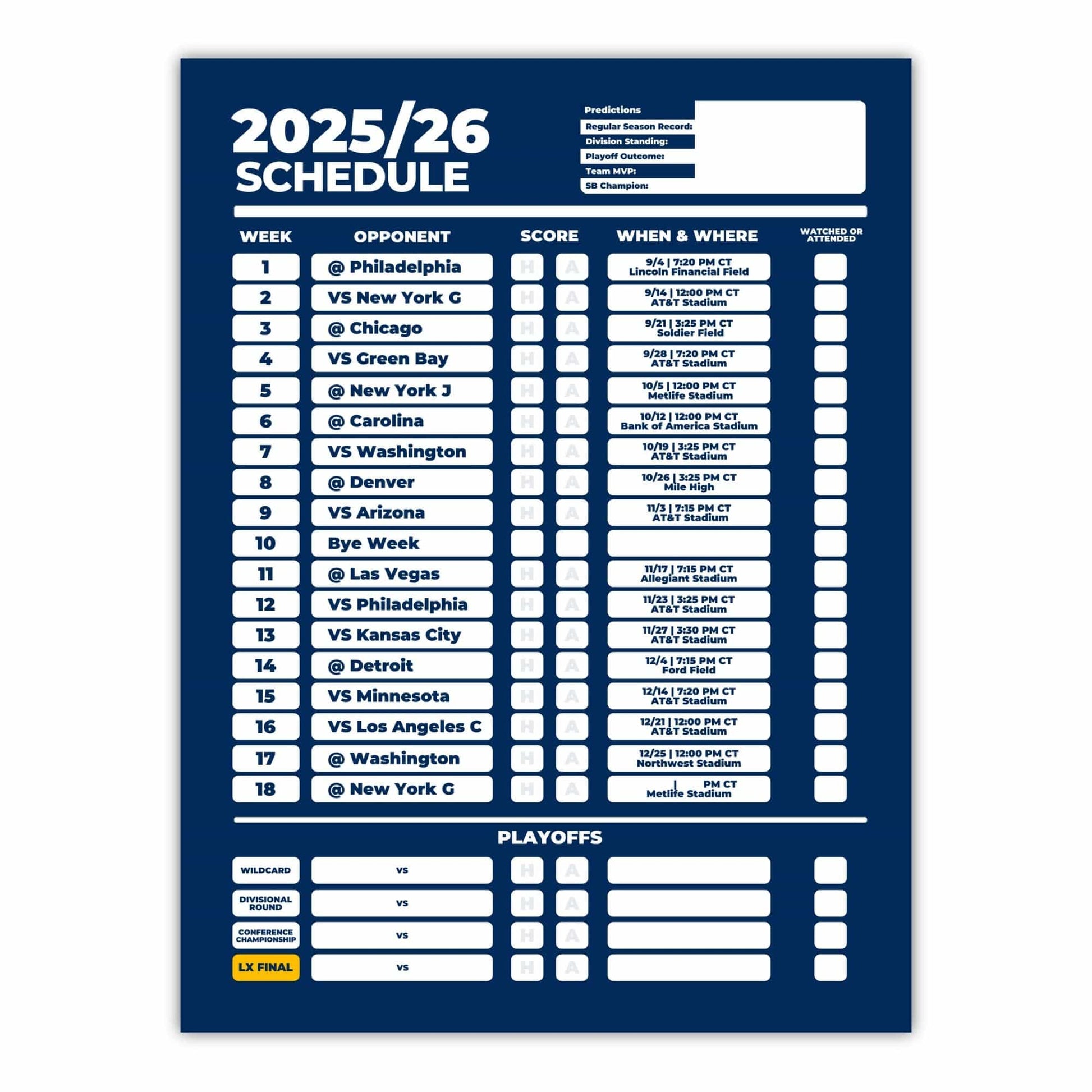 American Football Schedule Posters For 2025/26 Season