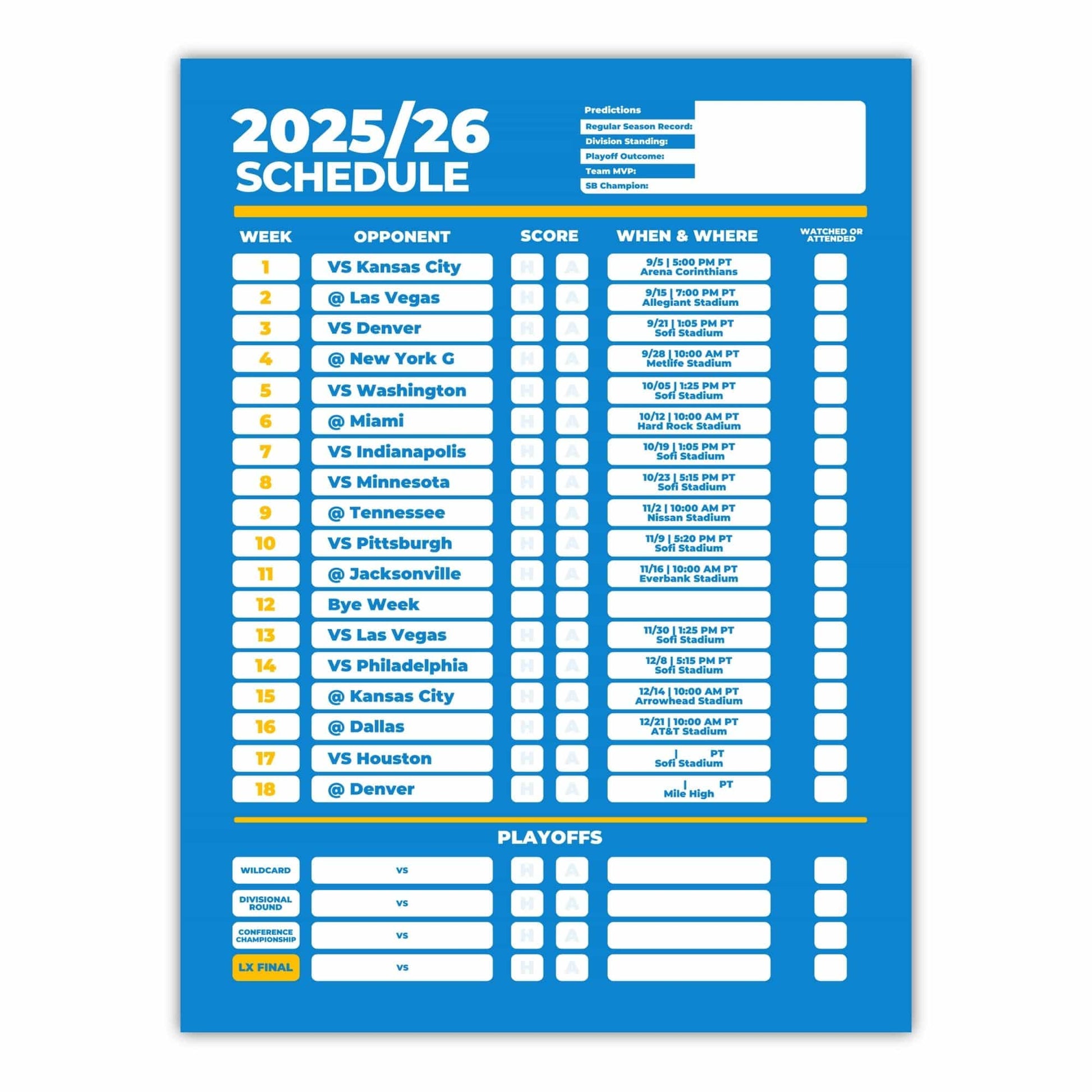 American Football Schedule Posters For 2025/26 Season