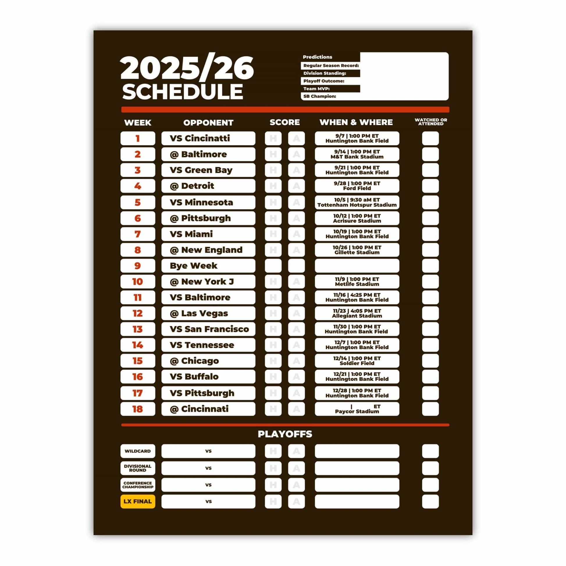 American Football Schedule Posters For 2025/26 Season