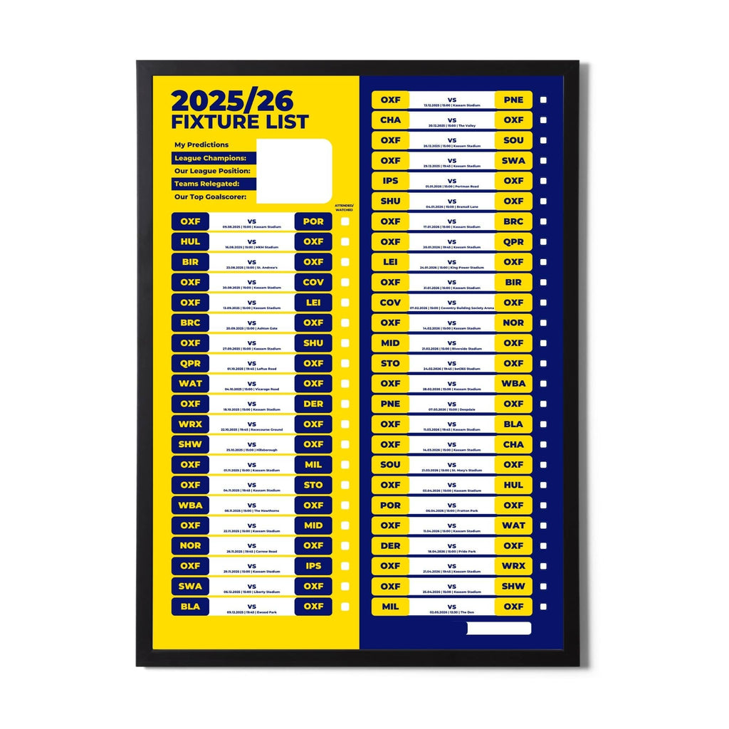 Championship Clubs - 2025/26 Football Fixture Poster - A3 Size (29.7x42cm)
