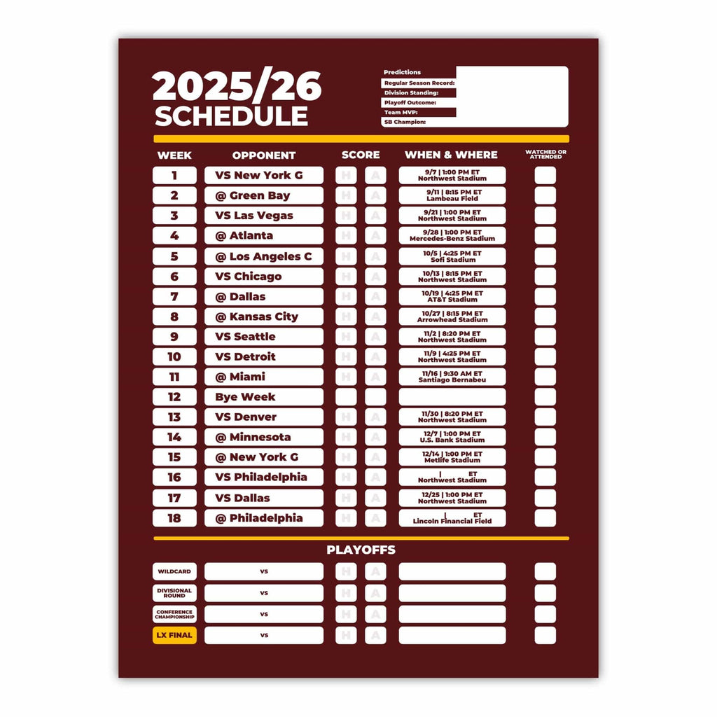 American Football Schedule Posters For 2025/26 Season