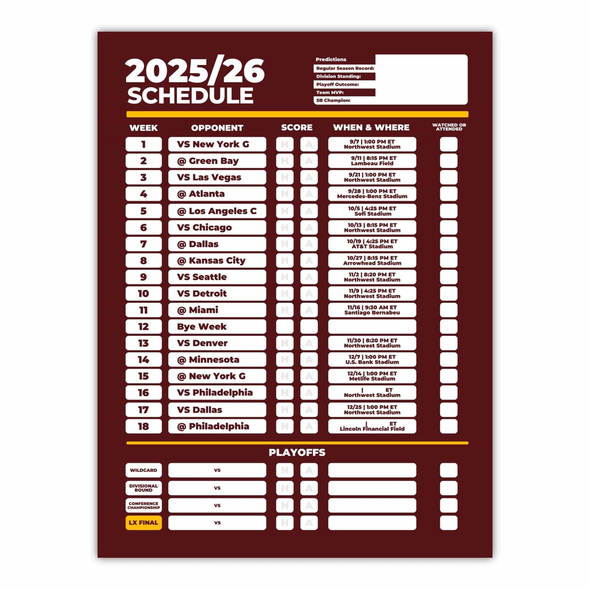 American Football Schedule Posters For 2025/26 Season