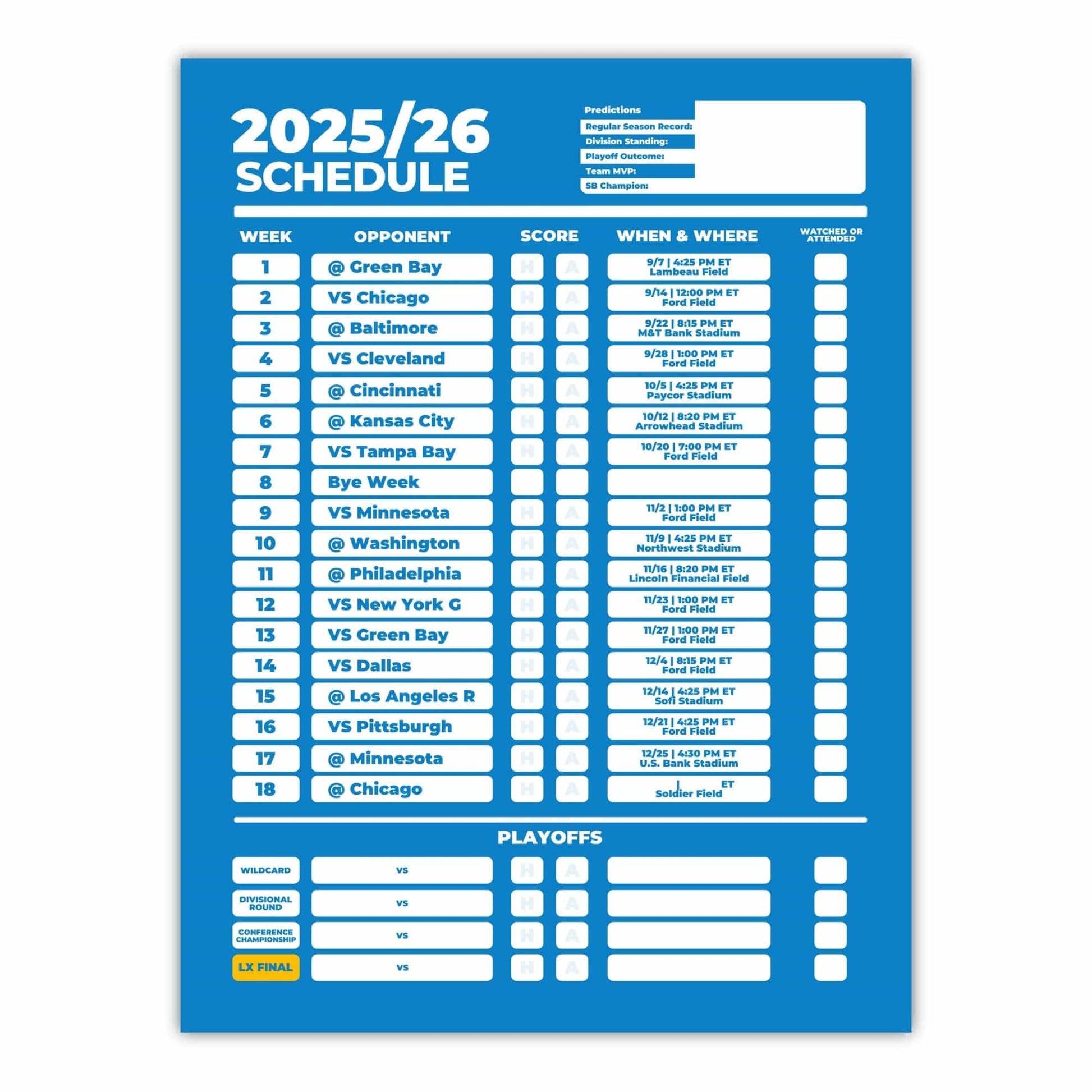 American Football Schedule Posters For 2025/26 Season