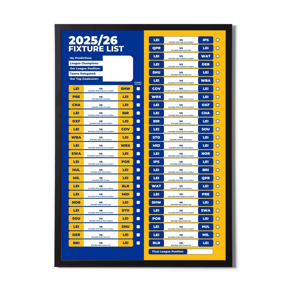 Championship Clubs - 2025/26 Football Fixture Poster - A3 Size (29.7x42cm)