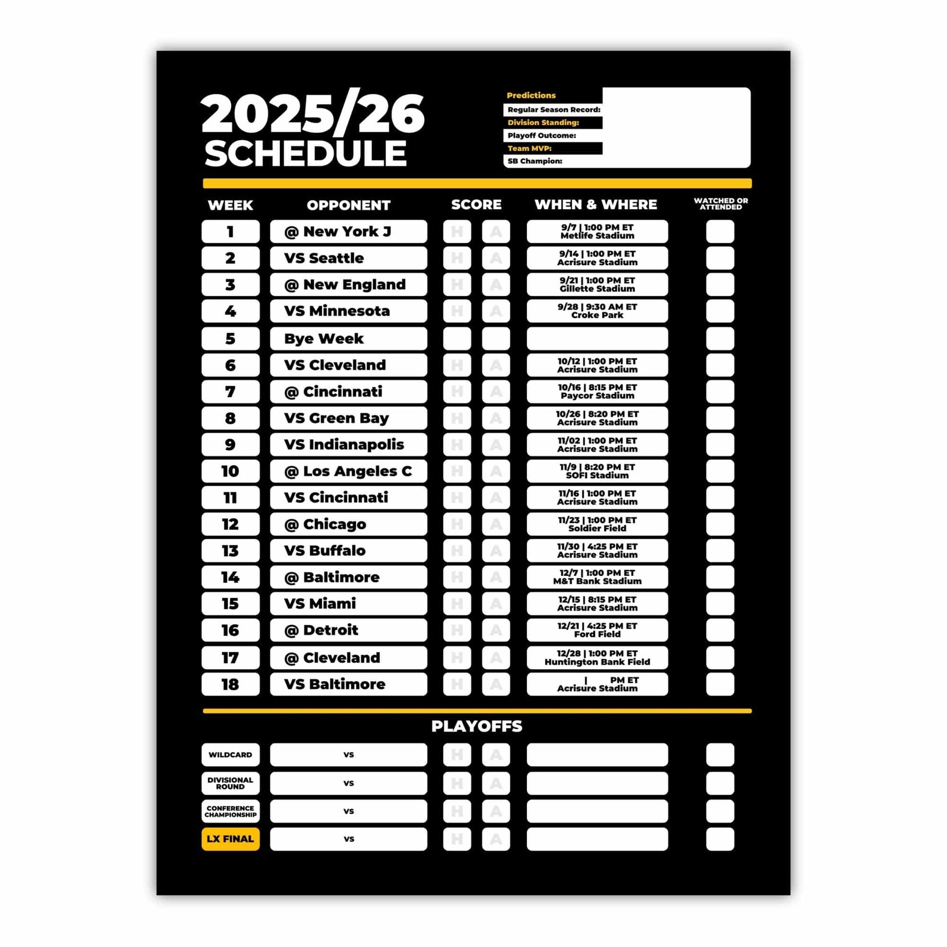 American Football Schedule Posters For 2025/26 Season