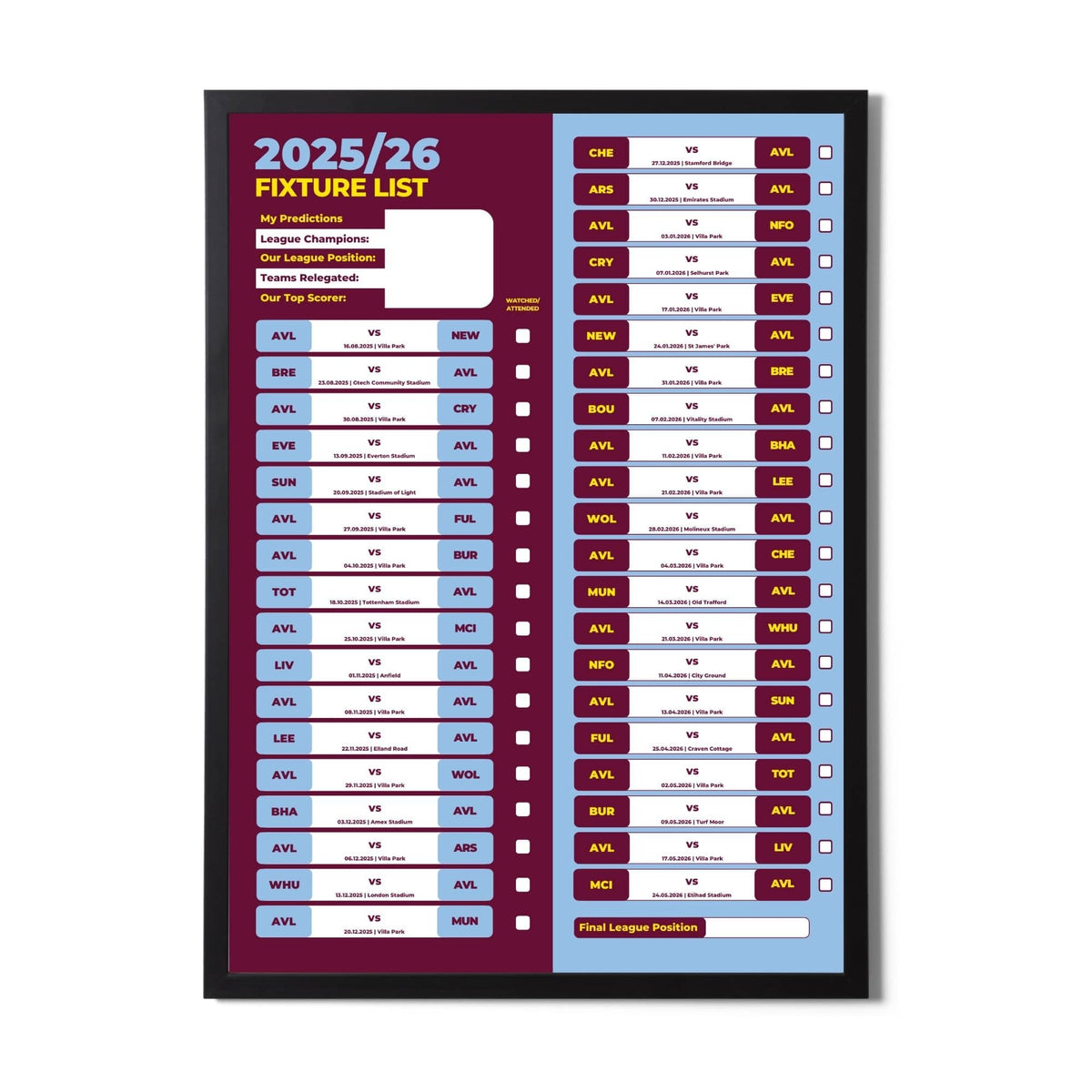 Fixture Poster Collections – Football Wallcharts