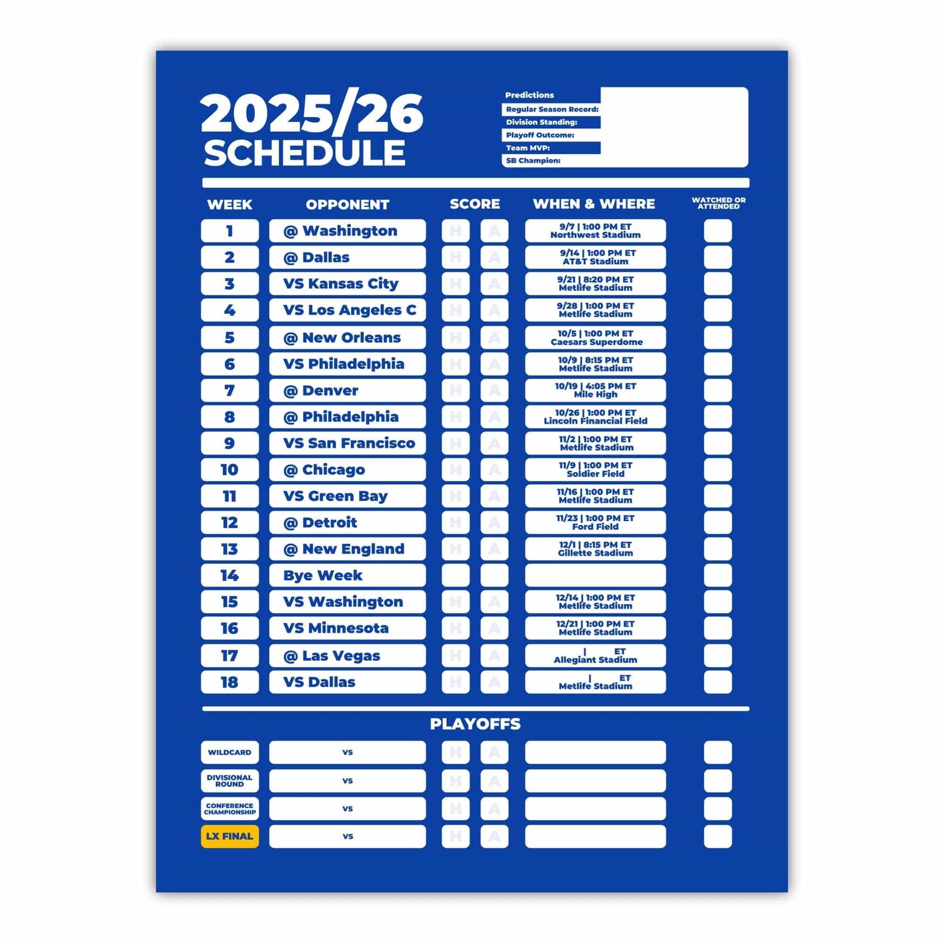 American Football Schedule Posters For 2025/26 Season