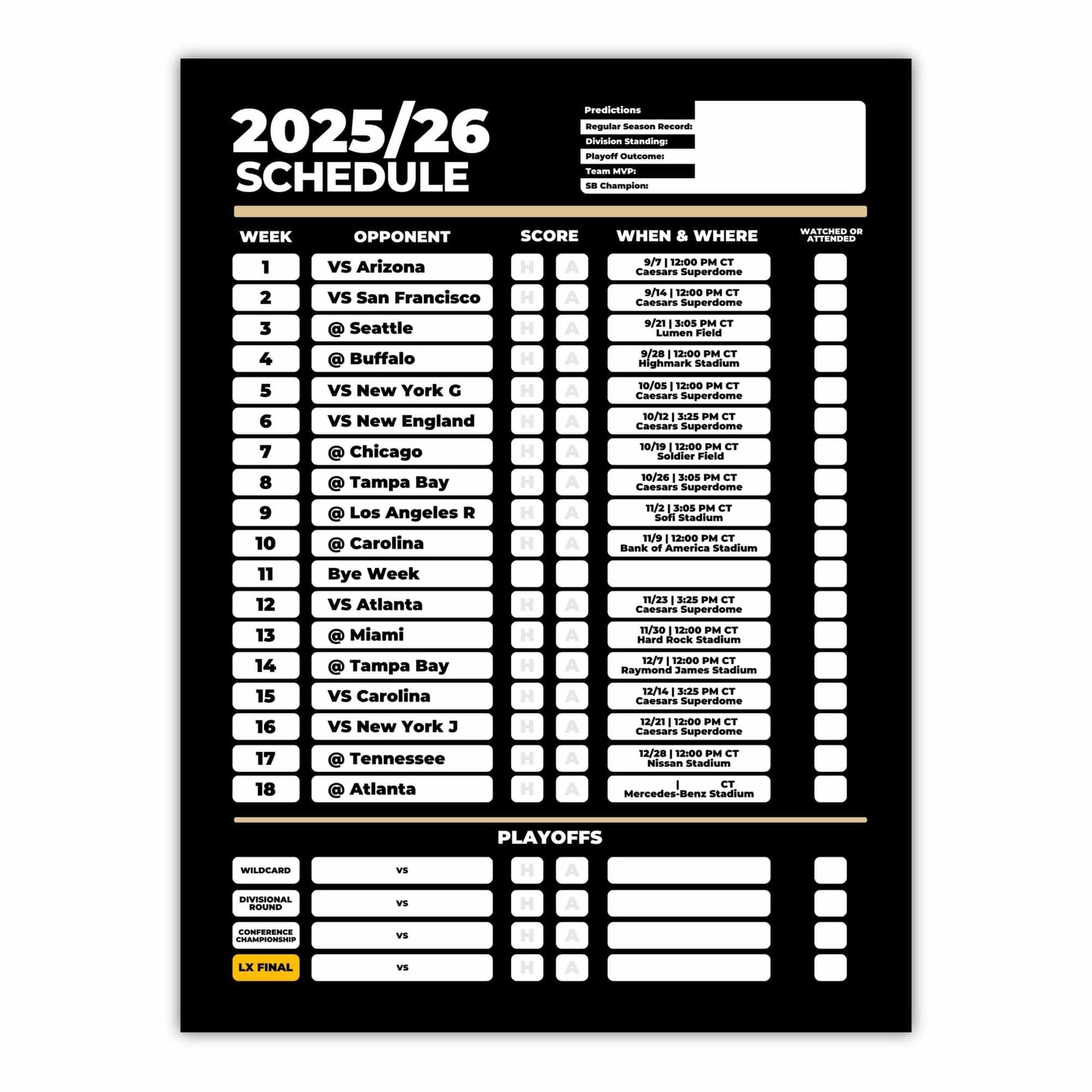 American Football Schedule Posters For 2025/26 Season