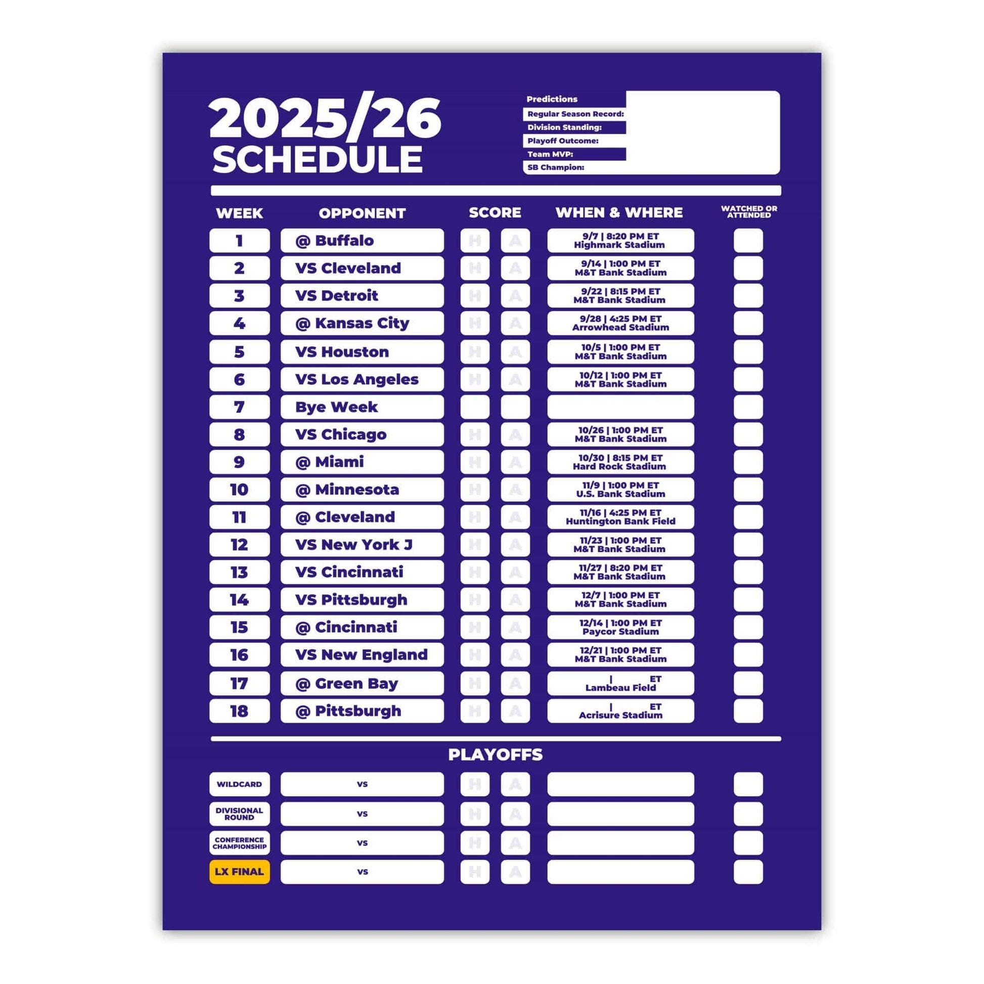 American Football Schedule Posters For 2025/26 Season