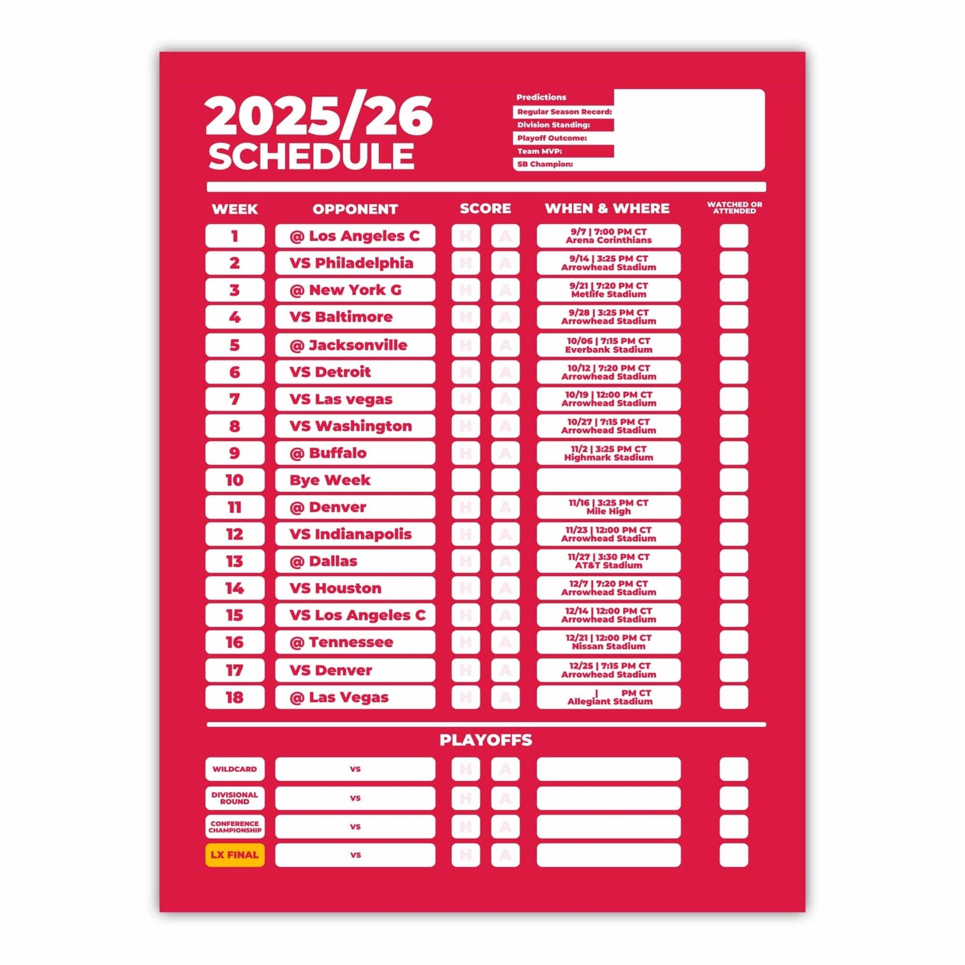 American Football Schedule Posters For 2025/26 Season