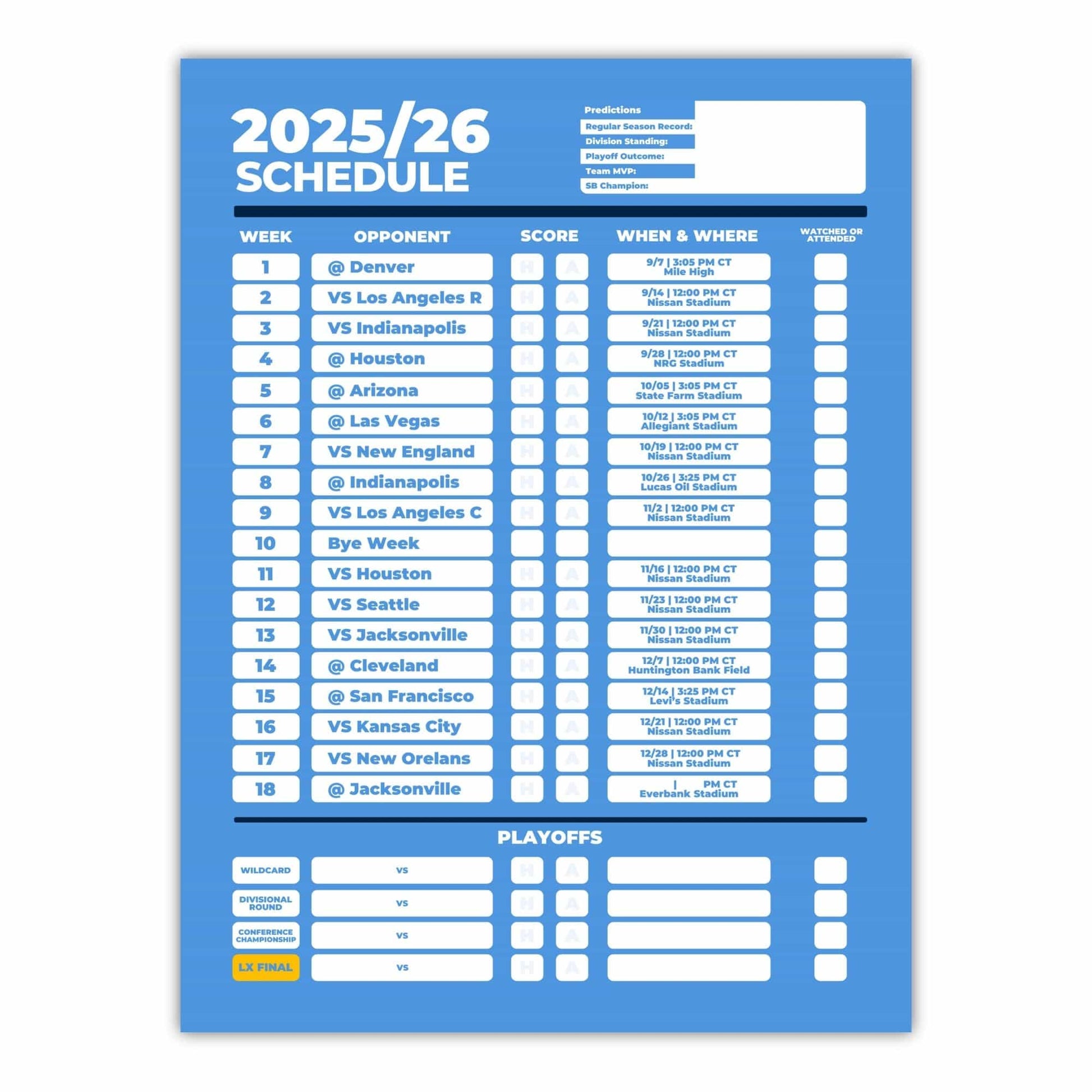 American Football Schedule Posters For 2025/26 Season