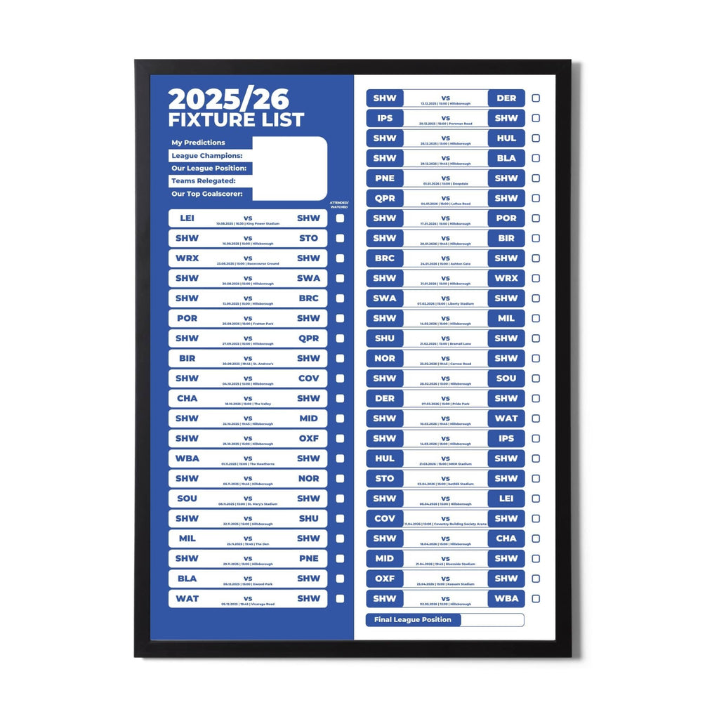 Championship Clubs - 2025/26 Football Fixture Poster - A3 Size (29.7x42cm)