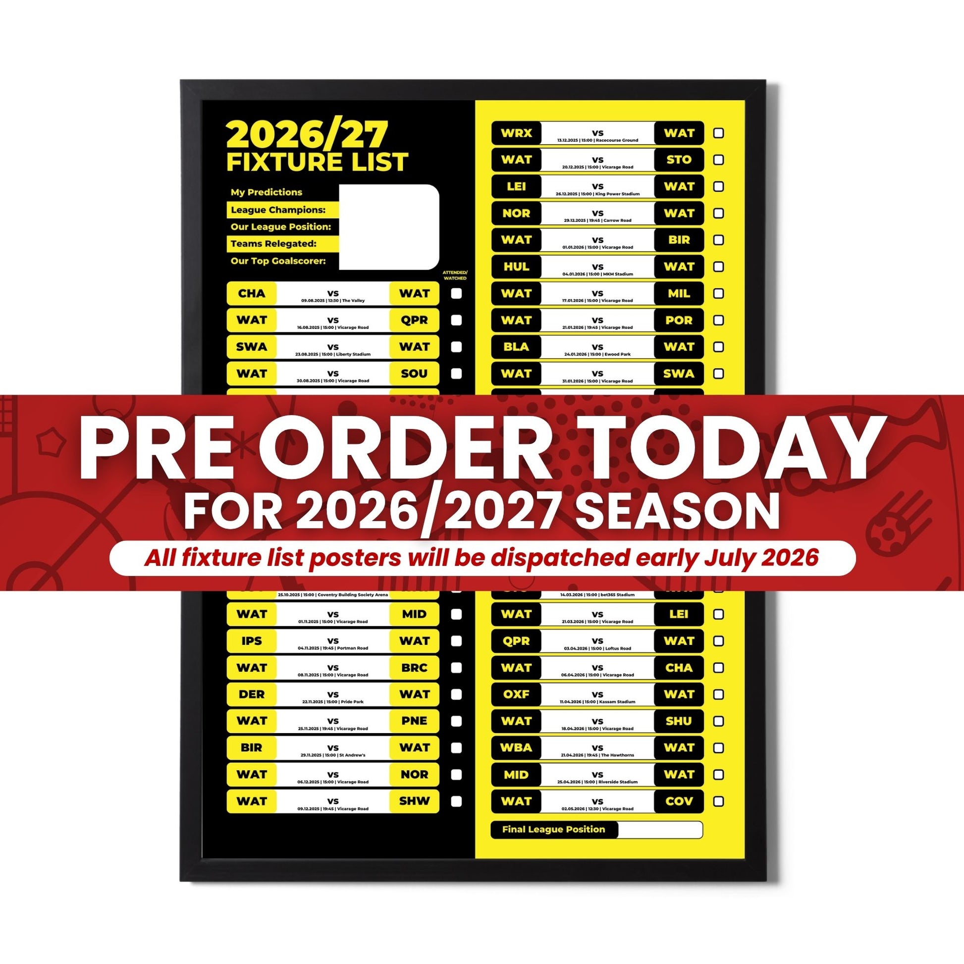 Pre Order Championship Clubs - 2026/27 Fixture Poster
