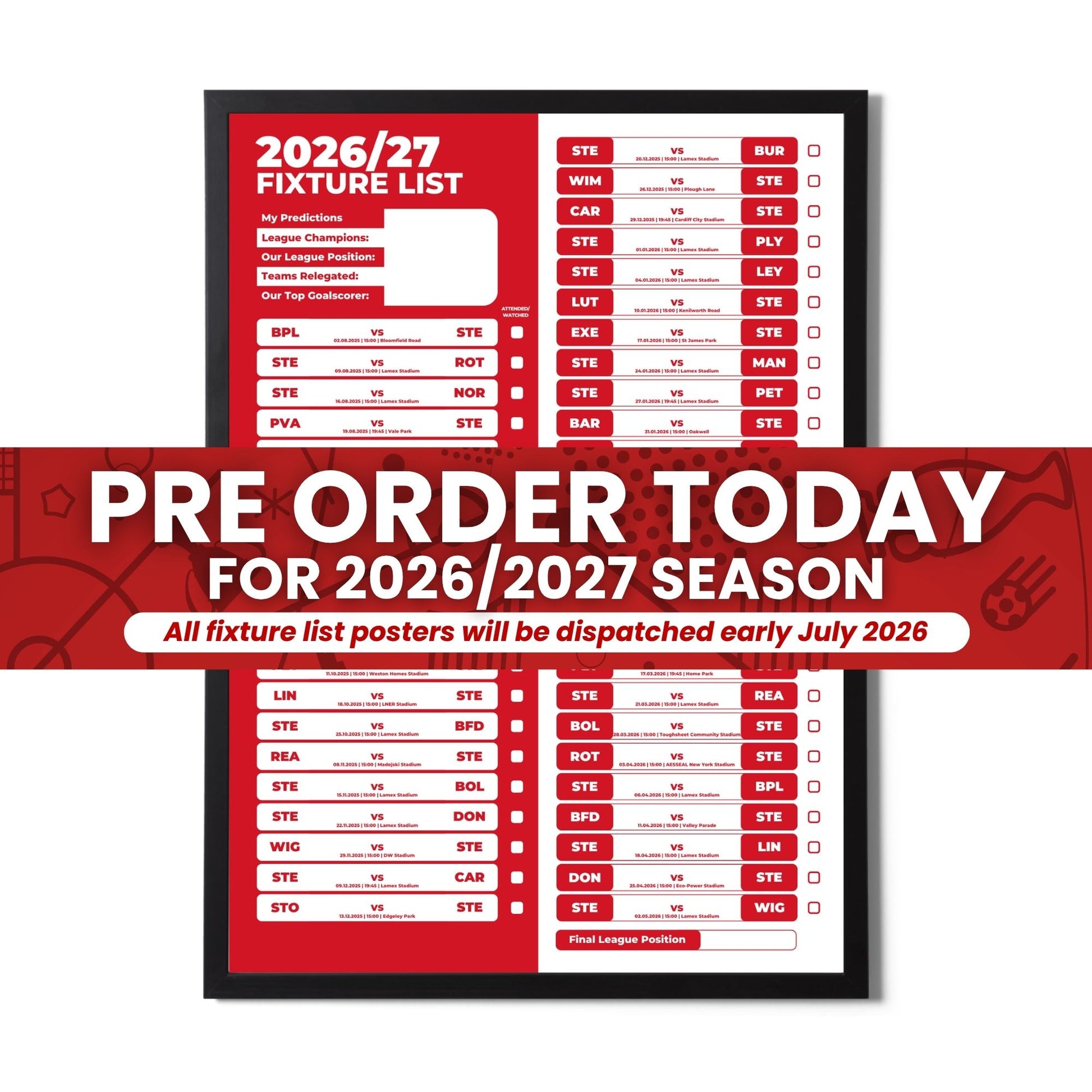 League 1 Clubs - 2026/27 Football Fixture Poster - Multiple Sizes
