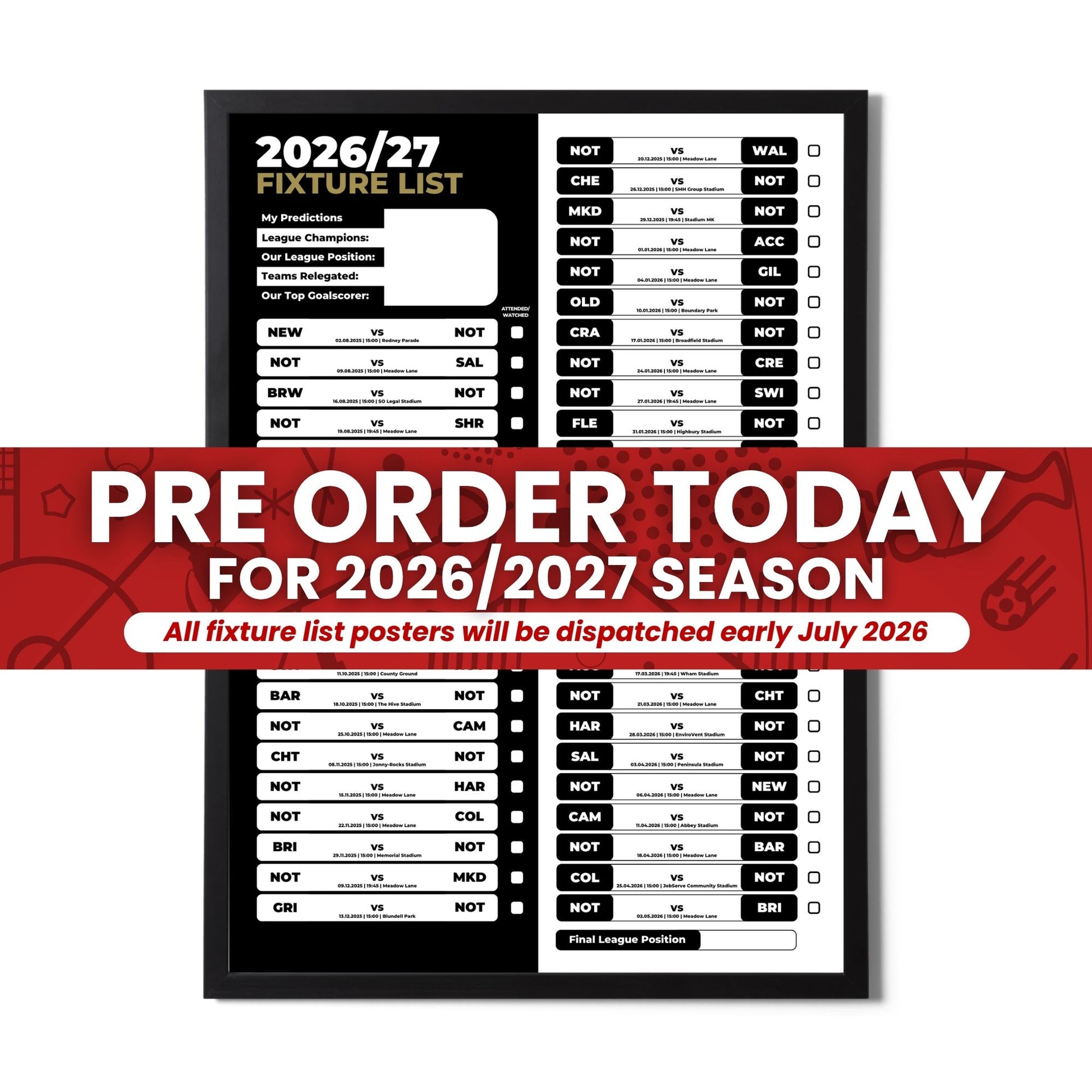 Pre-Order League 2 Clubs - 2026/27 Fixture Poster