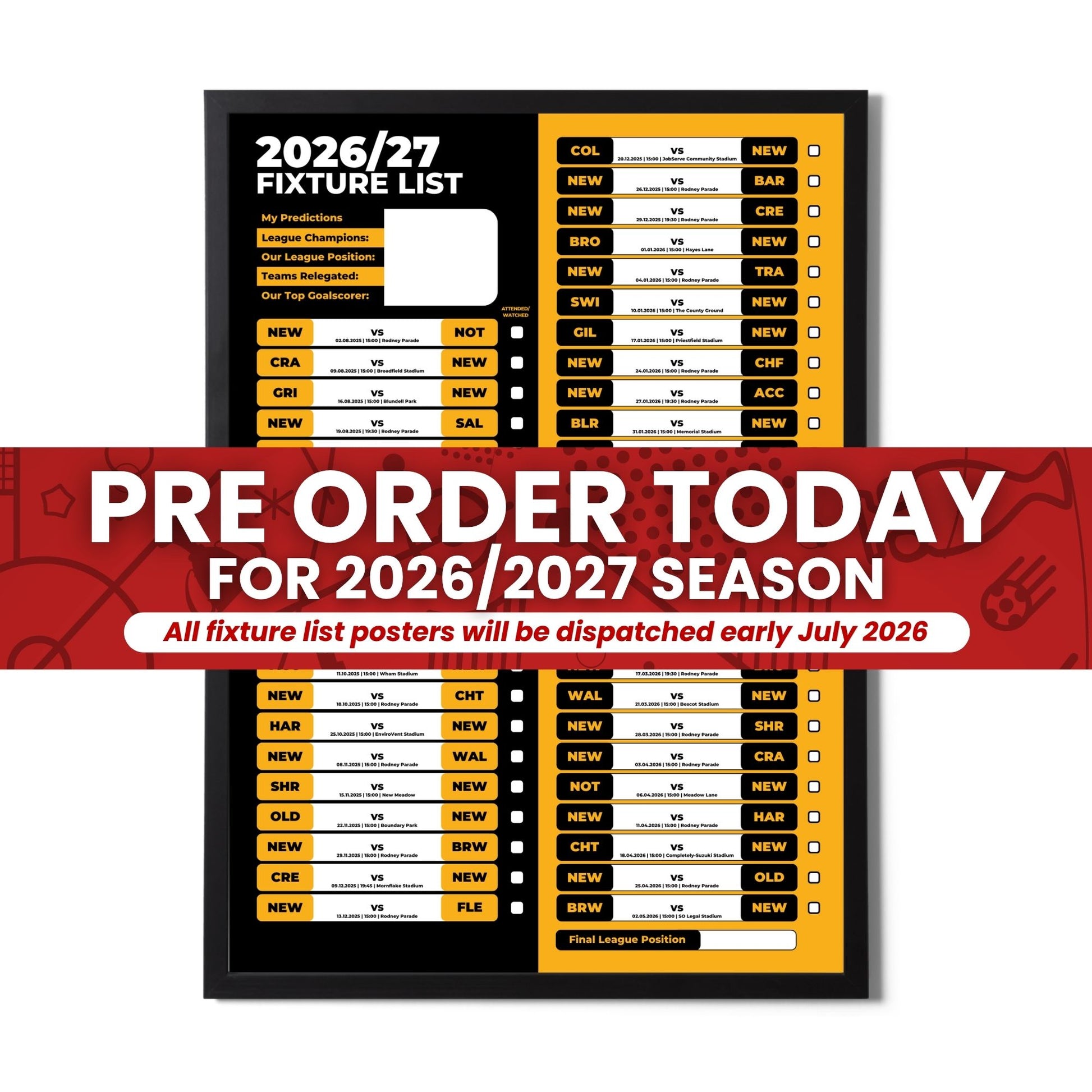 Pre-Order League 2 Clubs - 2026/27 Fixture Poster