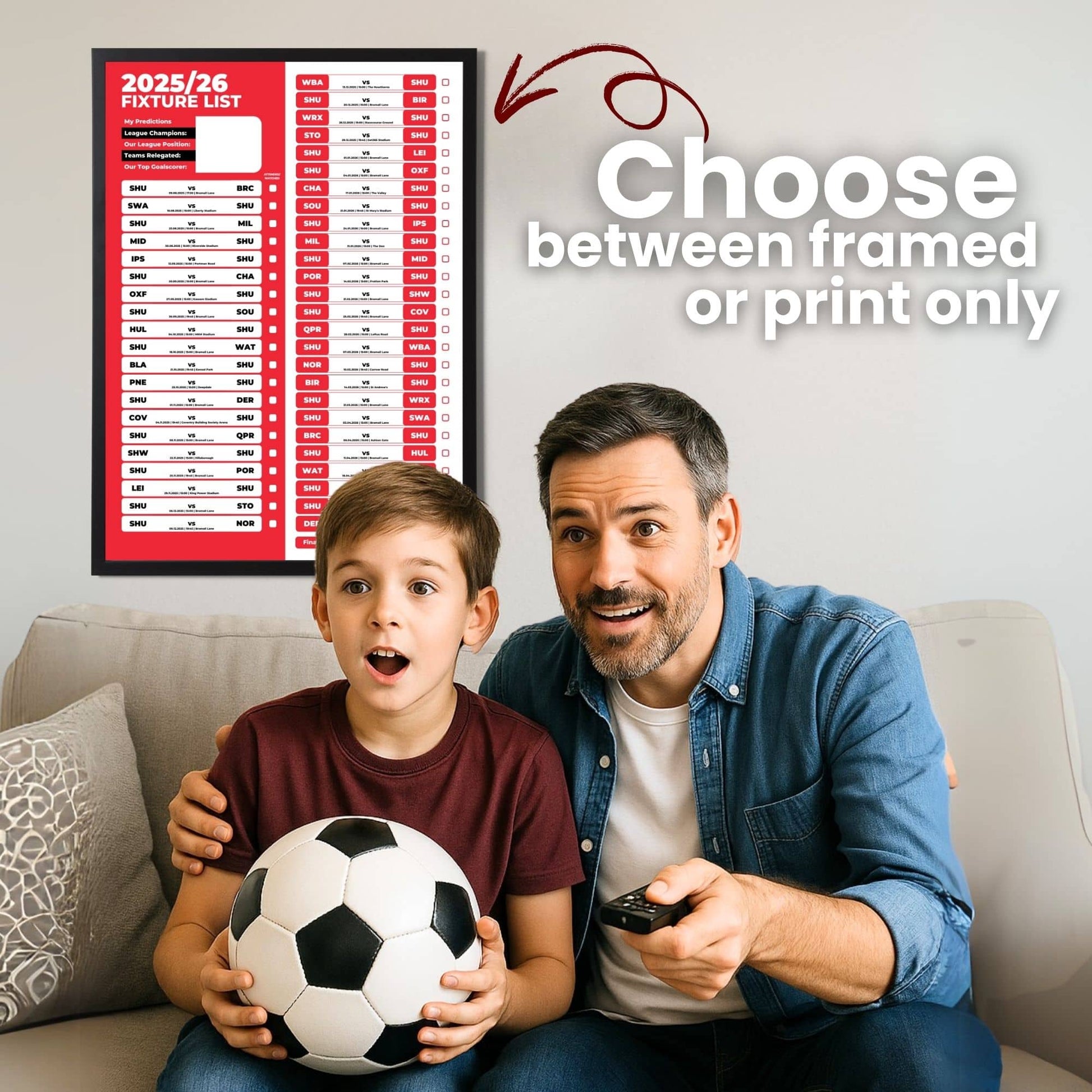 Championship Clubs - 2025/26 Football Fixture Poster - A3 Size (29.7x42cm)