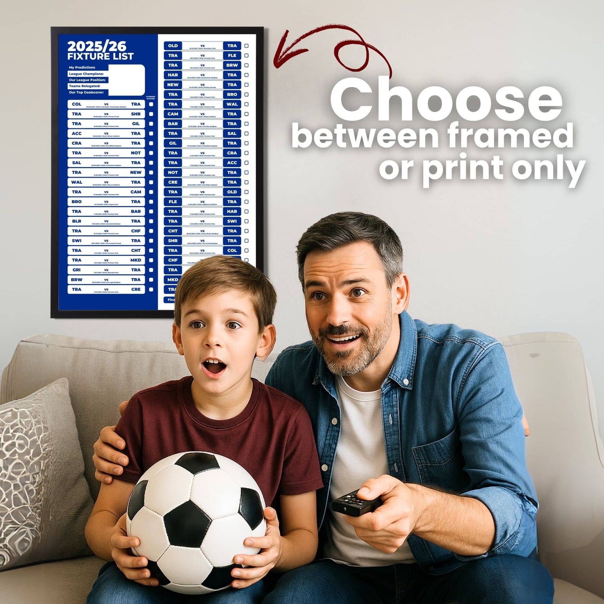 League 2 Clubs - 2025/26 Football Fixture Poster - A3 Size (29.7x42cm)
