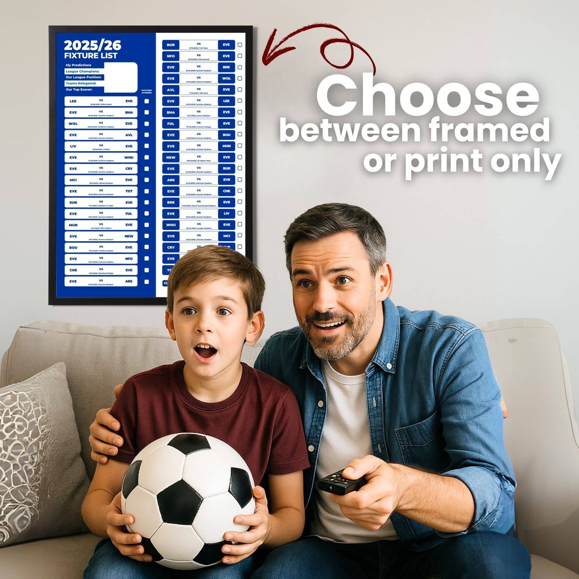 Premier League Clubs - 2025/26 Football Fixture Poster - A3 Size (29.7x42cm)