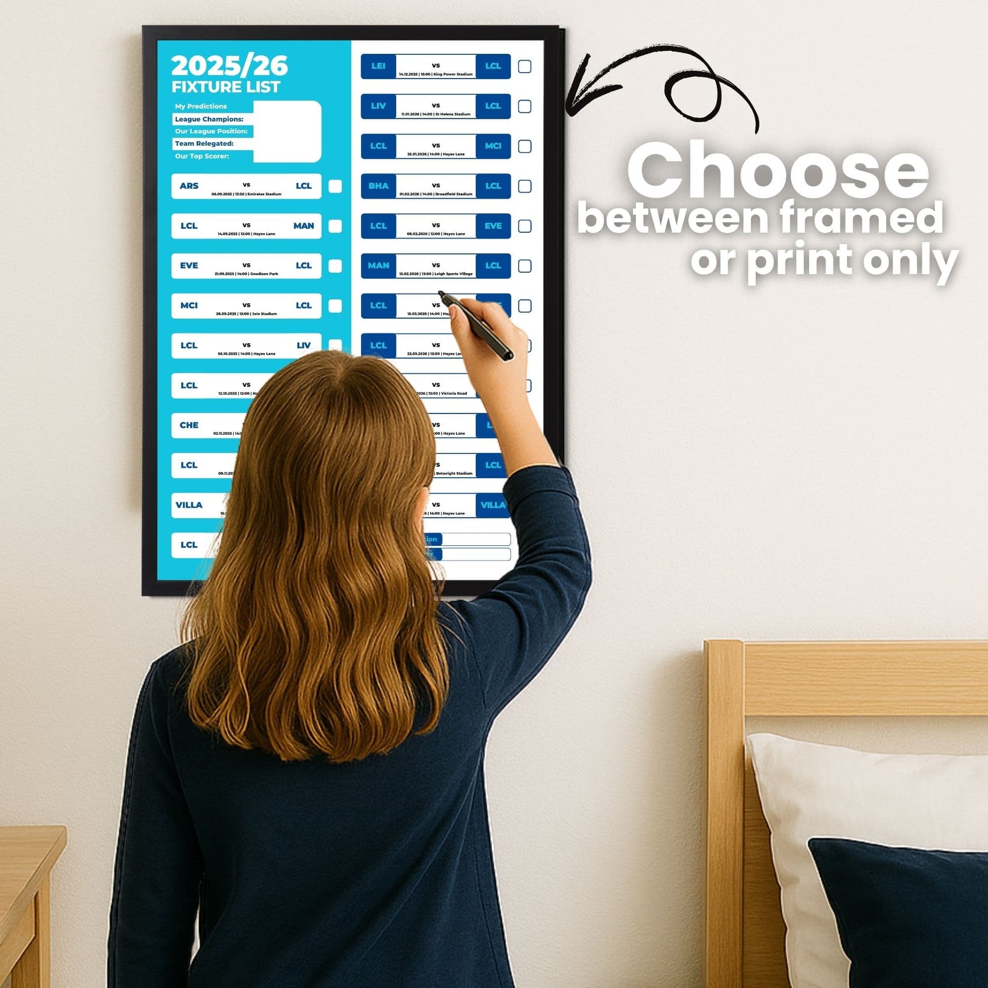 Women's Super League Clubs - 2025/26 Football Fixture Poster - A3 Size (29.7x42cm)