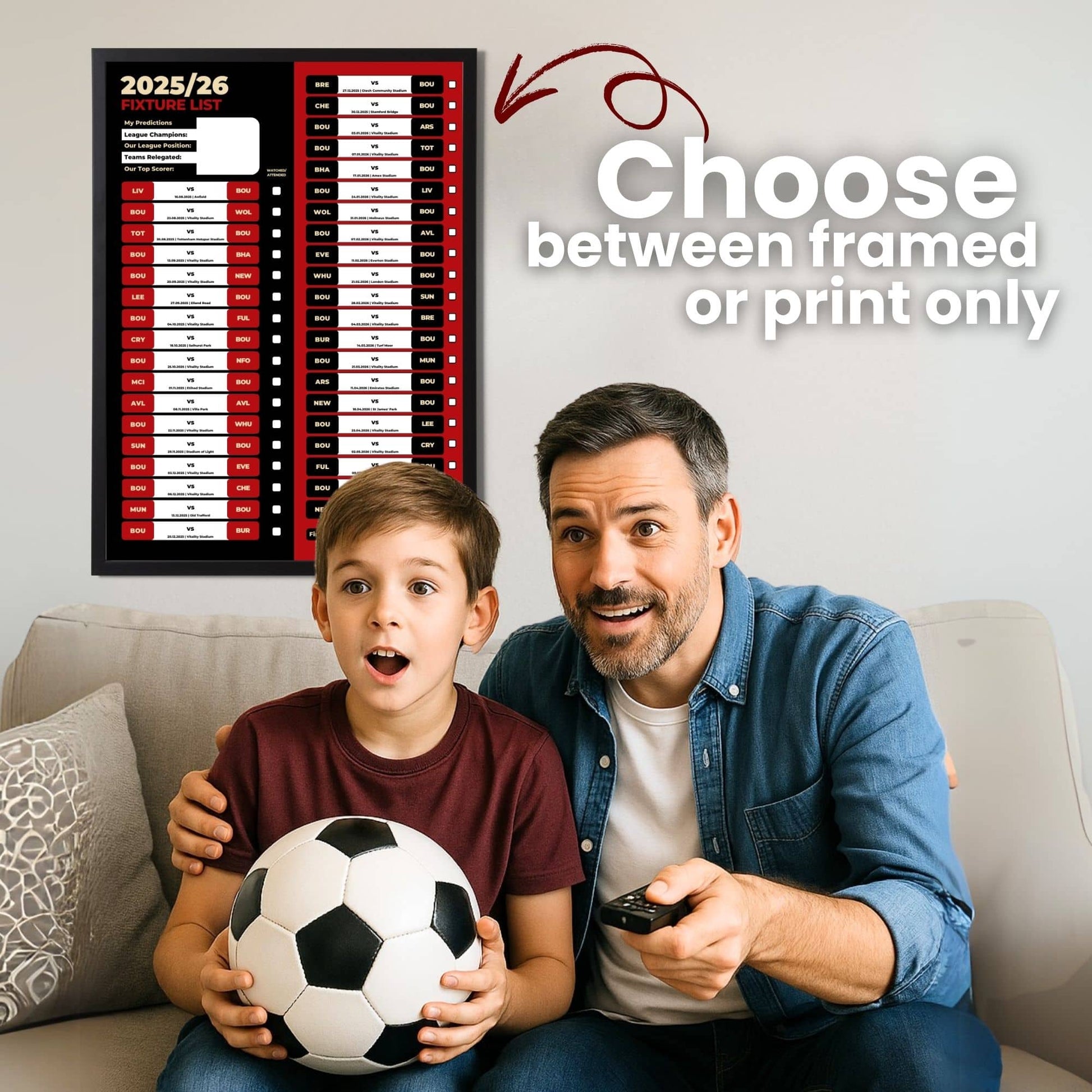 Premier League Clubs - 2025/26 Football Fixture Poster - A3 Size (29.7x42cm)