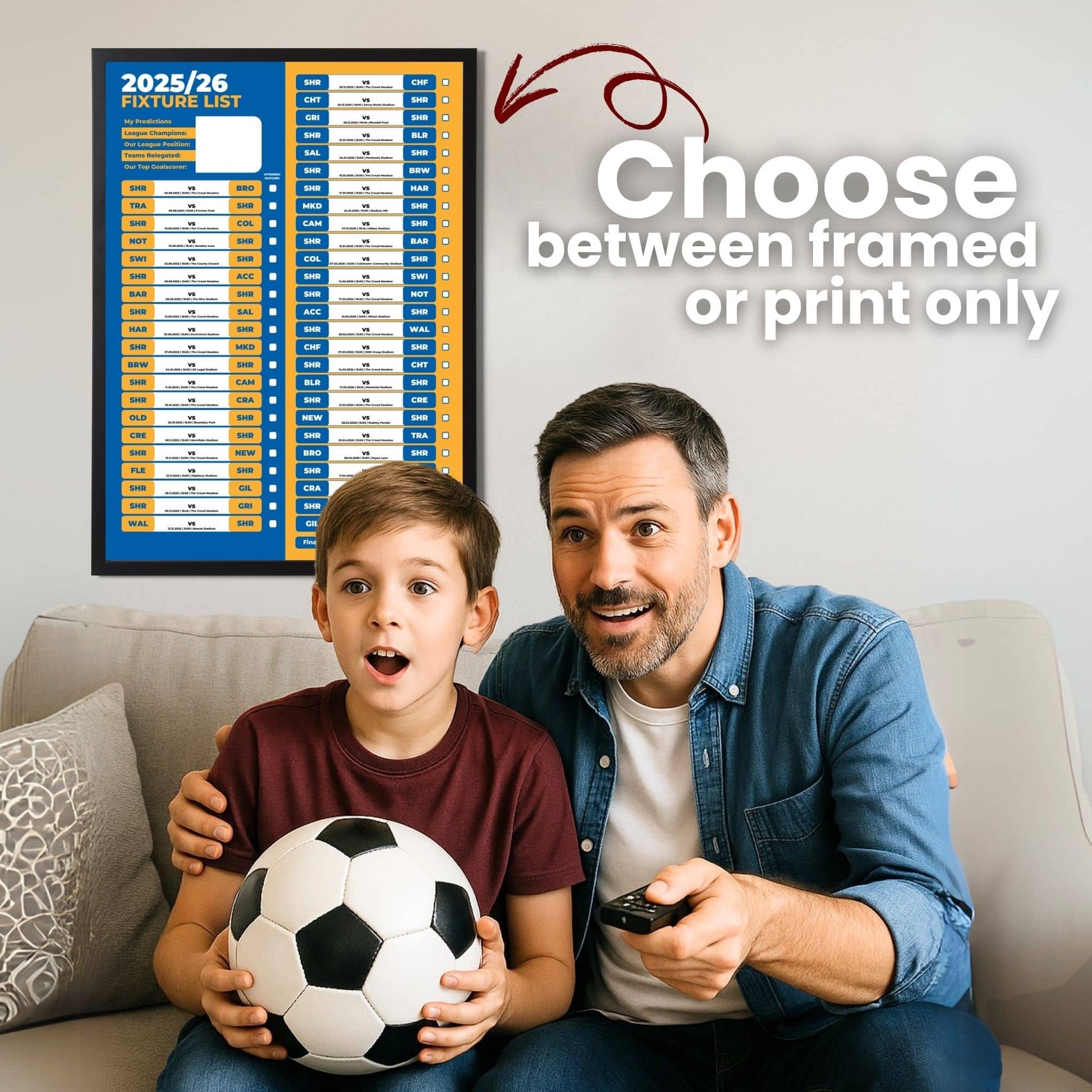 League 2 Clubs - 2025/26 Football Fixture Poster - A3 Size (29.7x42cm)