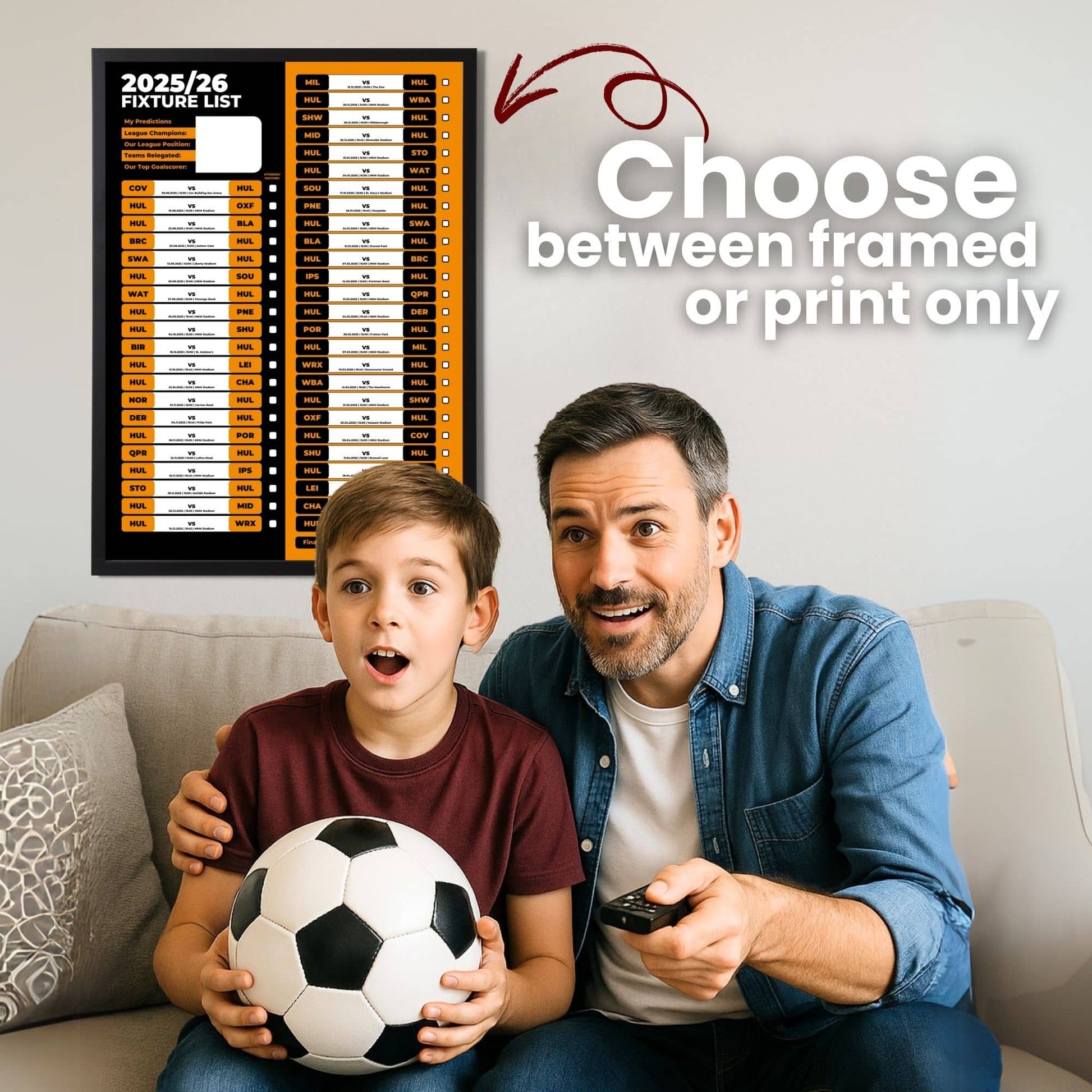 Championship Clubs - 2025/26 Football Fixture Poster - A3 Size (29.7x42cm)