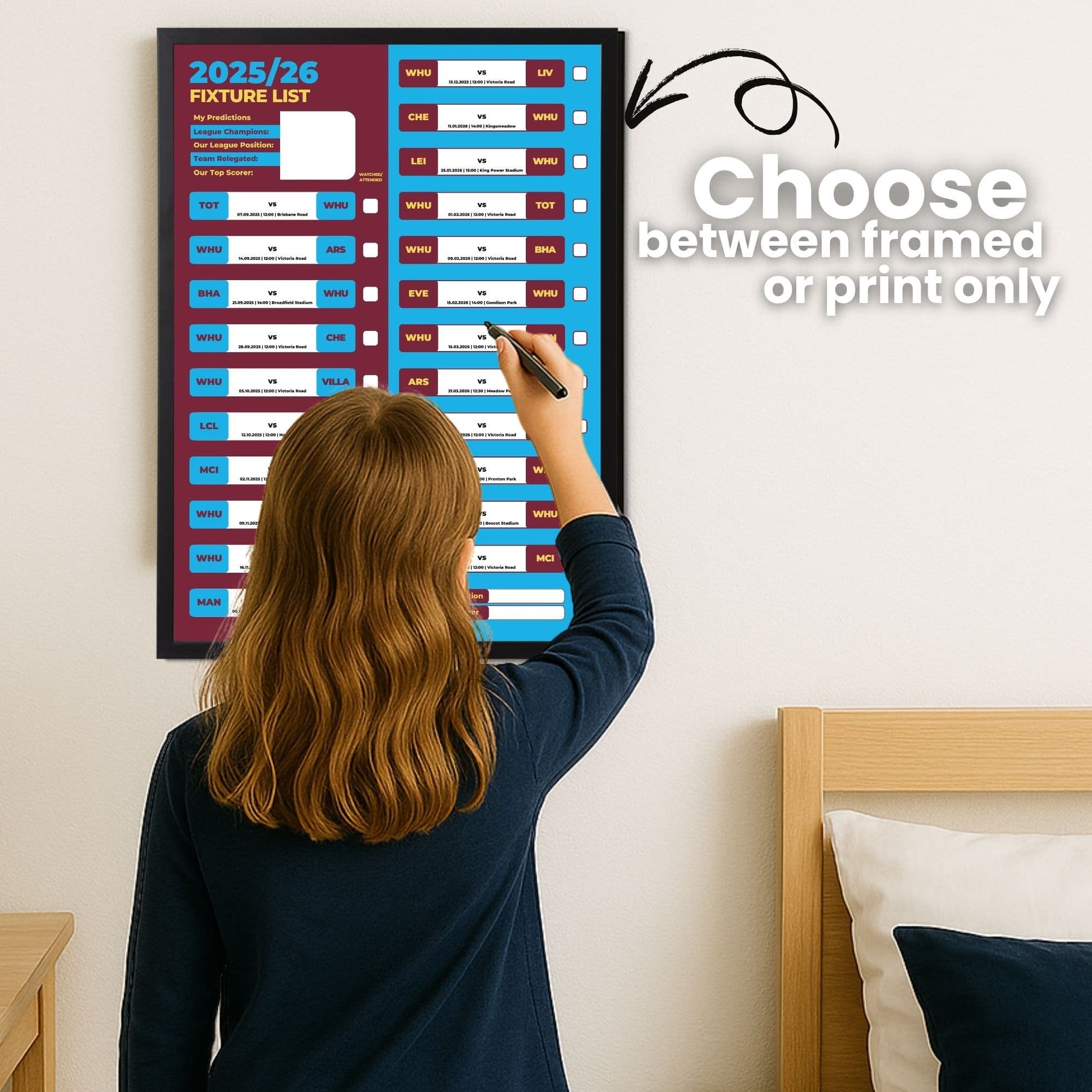 Women's Super League Clubs - 2025/26 Football Fixture Poster - A3 Size (29.7x42cm)