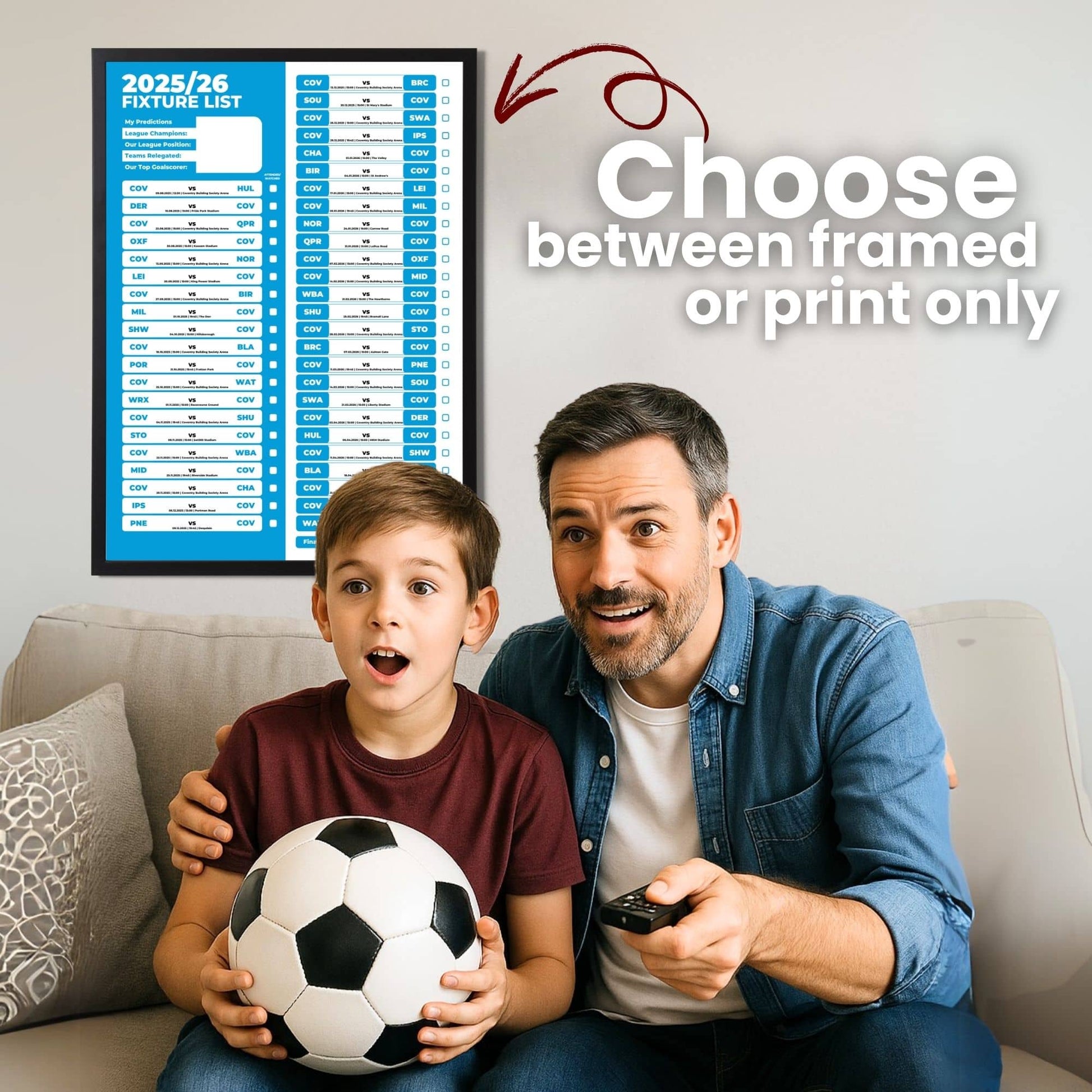 Championship Clubs - 2025/26 Football Fixture Poster - A3 Size (29.7x42cm)