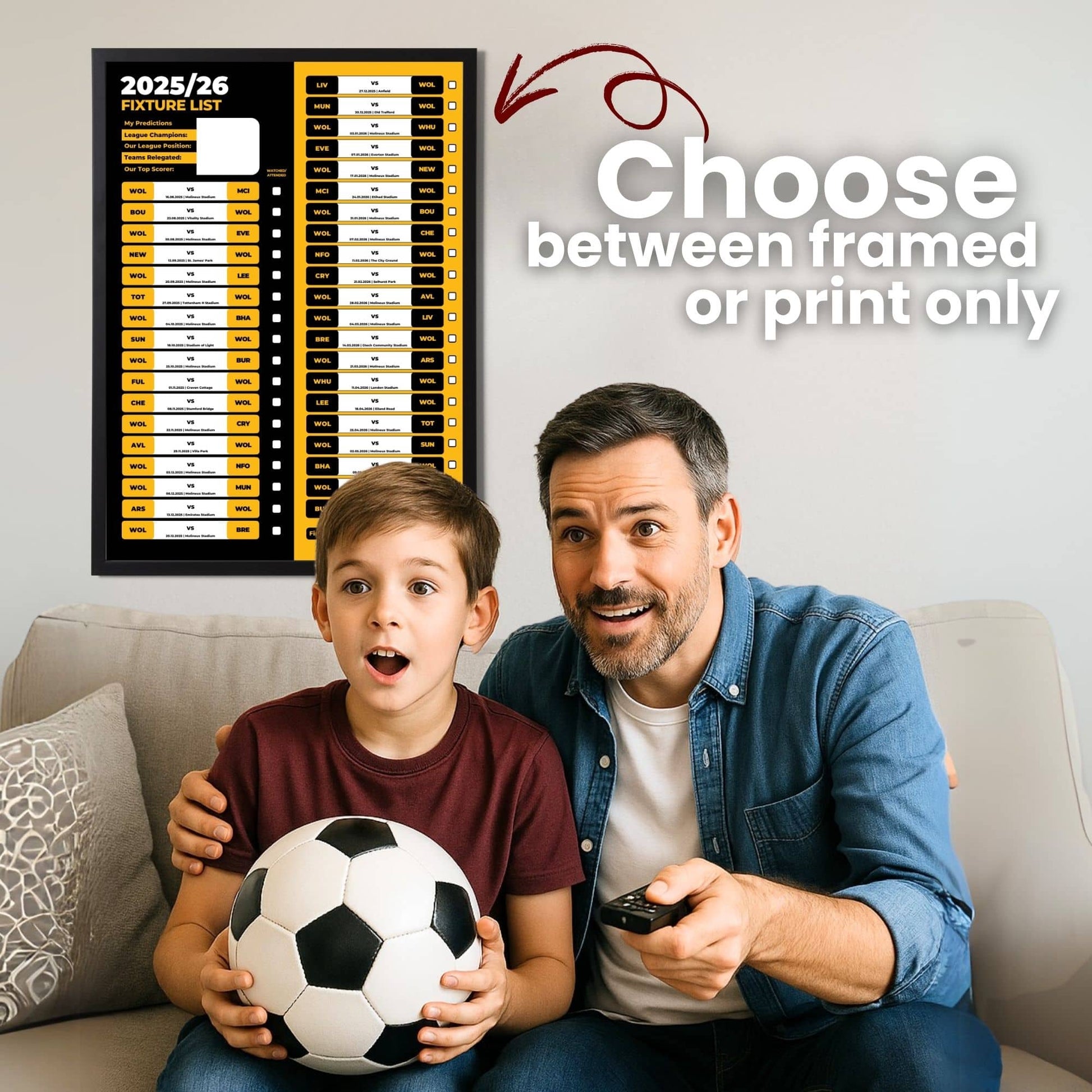 Premier League Clubs - 2025/26 Football Fixture Poster - A3 Size (29.7x42cm)