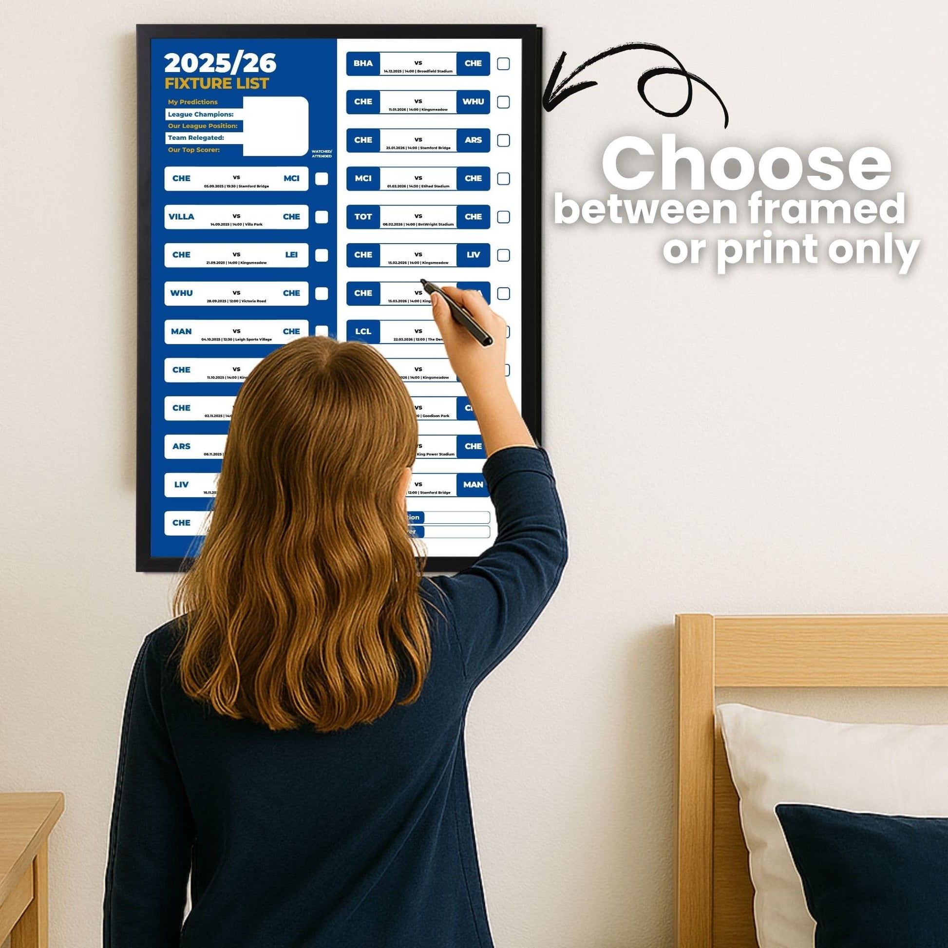 Women's Super League Clubs - 2025/26 Football Fixture Poster - A3 Size (29.7x42cm)