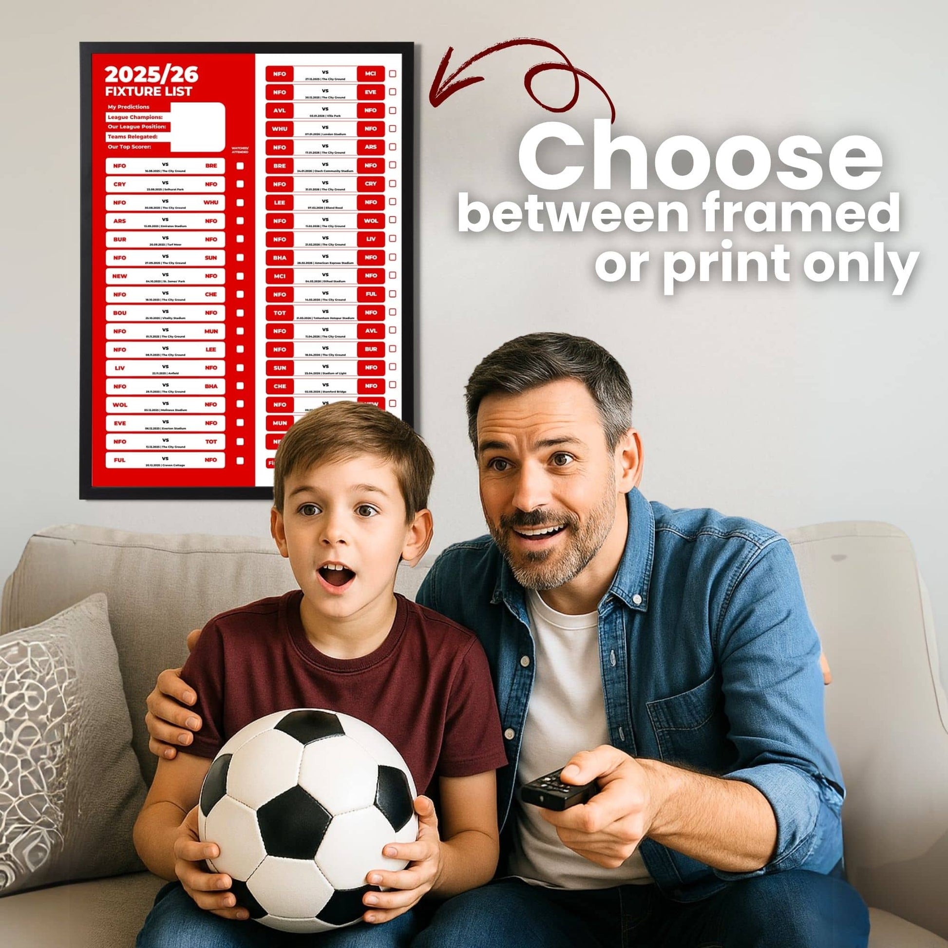 Premier League Clubs - 2025/26 Football Fixture Poster - A3 Size (29.7x42cm)