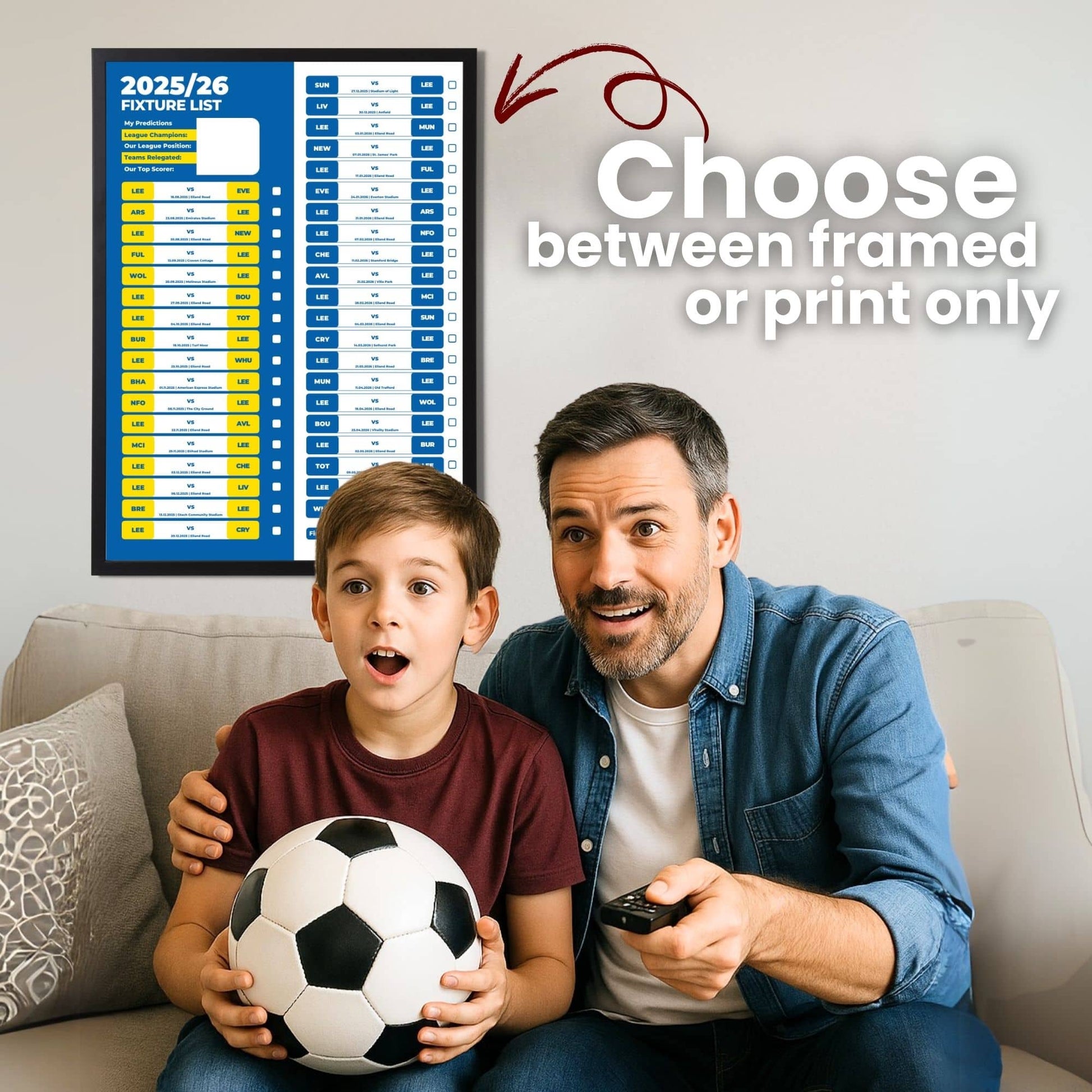 Premier League Clubs - 2025/26 Football Fixture Poster - A3 Size (29.7x42cm)